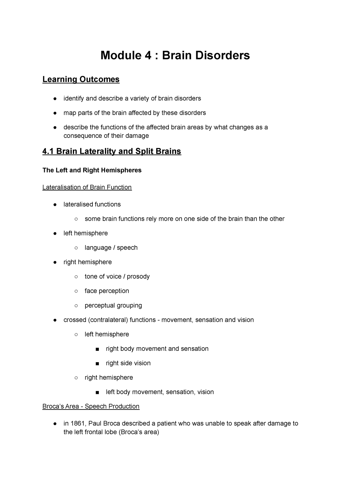 Module 4 Notes Module 4 Brain Disorders Learning Outcomes