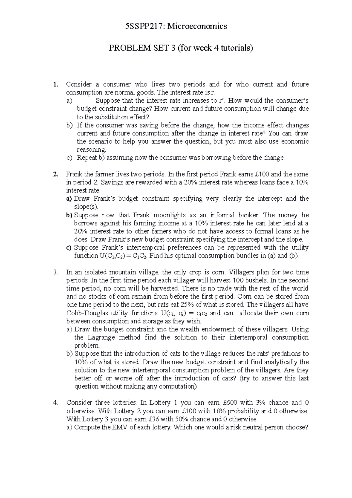 Problem Set 3 22 23 Tutorial 3 5sspp217 Microeconomics Problem Set Problem Set 3 22 23 Tutorial 3 5sspp217 Microeconomics Problem Set