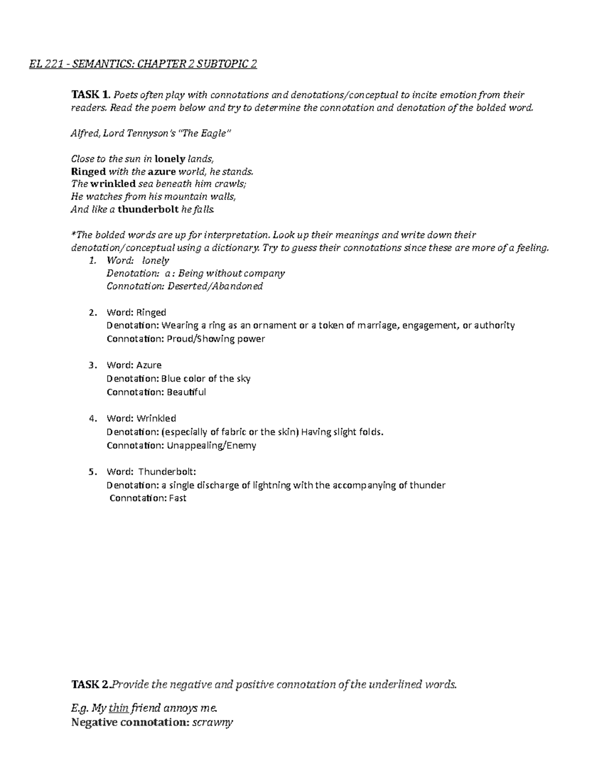 El 211 Semantics Chapter 2 Subtopic 2 - El 221 - Semantics: Chapter 2 