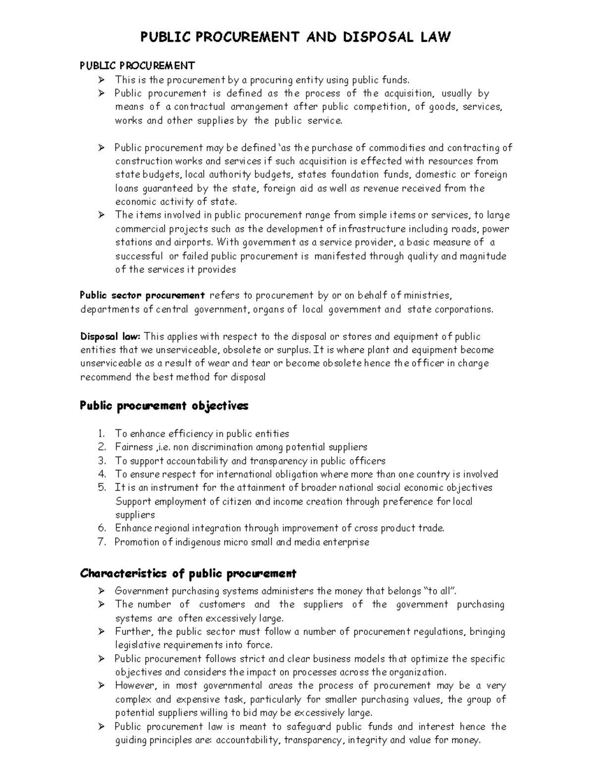 Topic 14 Procurement law - PUBLIC PROCUREMENT AND DISPOSAL LAW PUBLIC ...