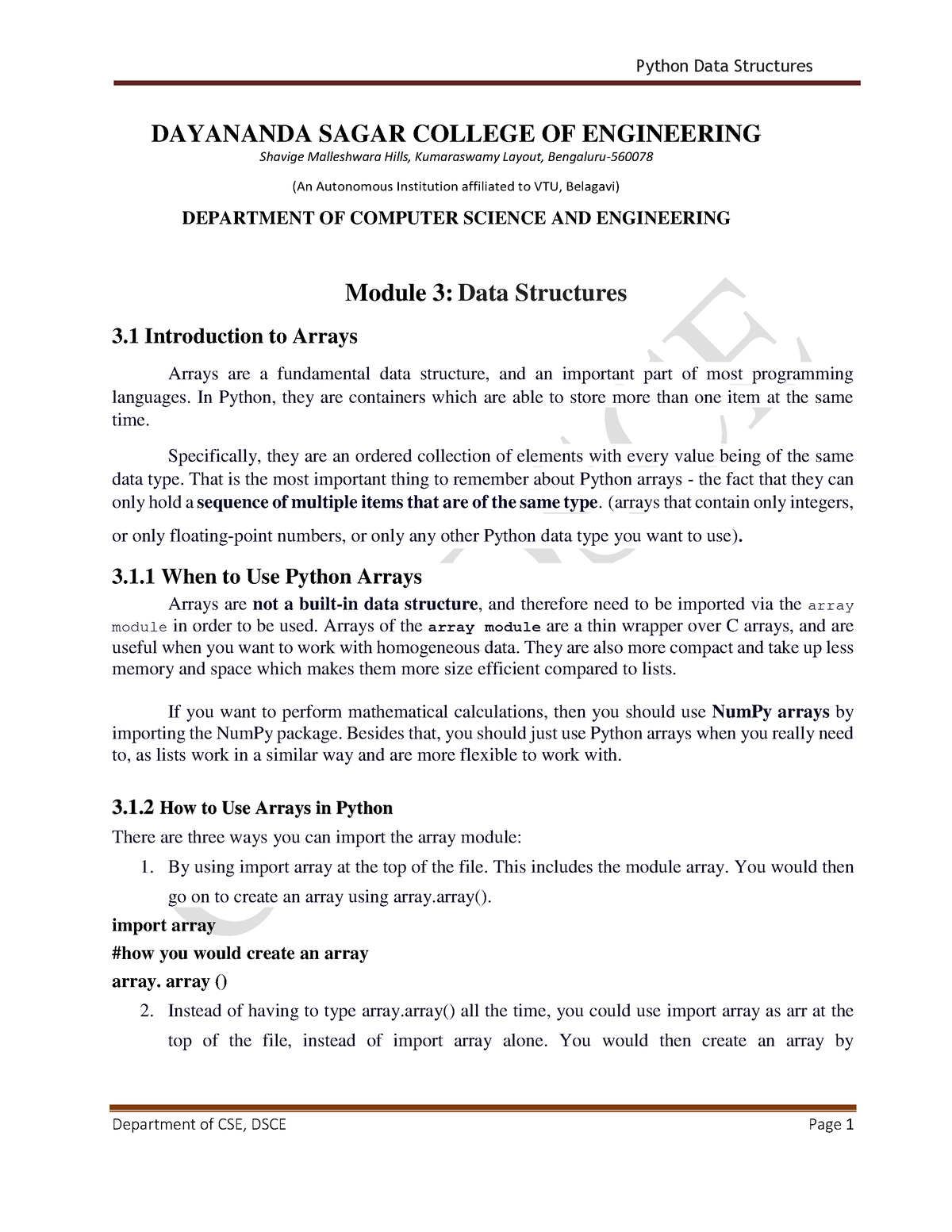 Module 3-Data structures-python notes - DAYANANDA SAGAR COLLEGE OF ...