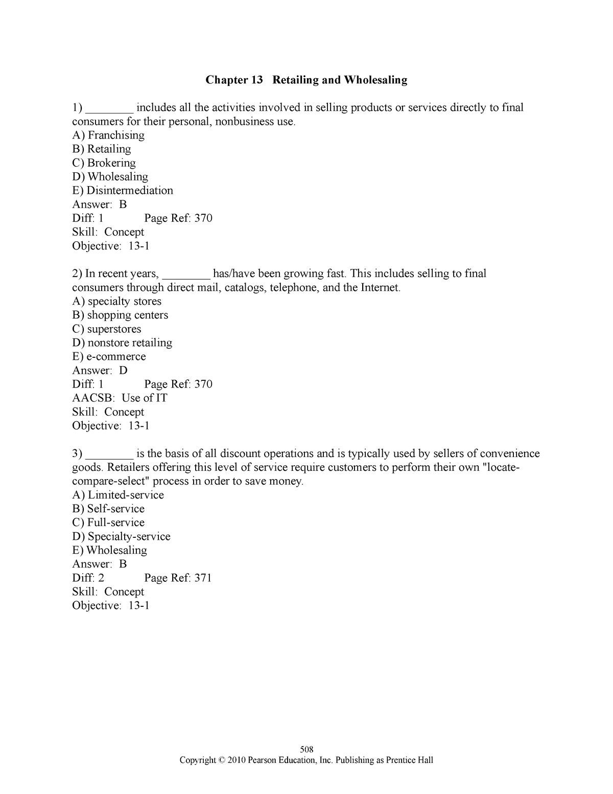 Marketing Test Bank Chapter 13 Retailing And Wholesaling - Chapter 13 ...