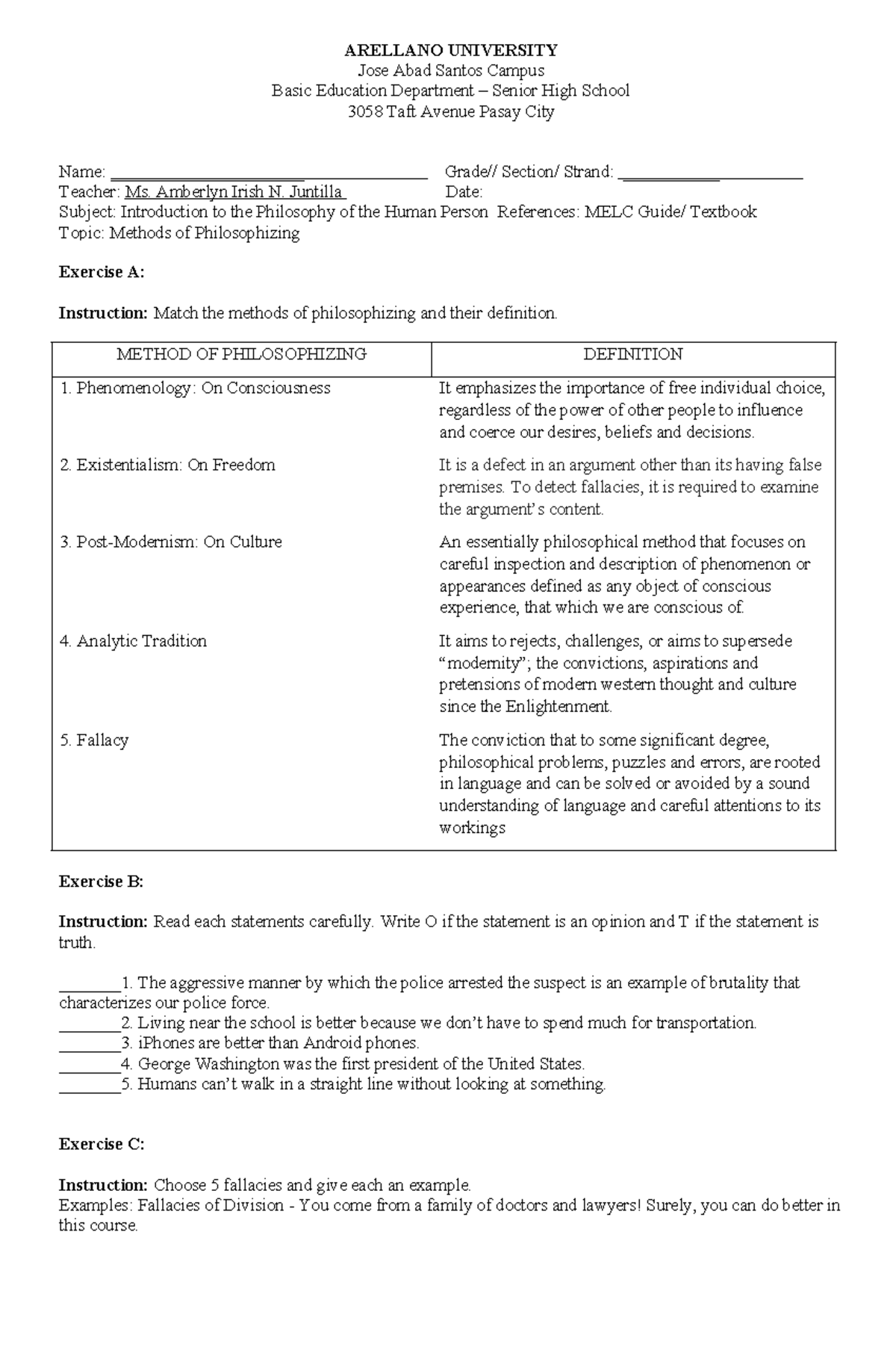 DLP-2-Methods-of-Philosophizing - ARELLANO UNIVERSITY Jose Abad Santos ...