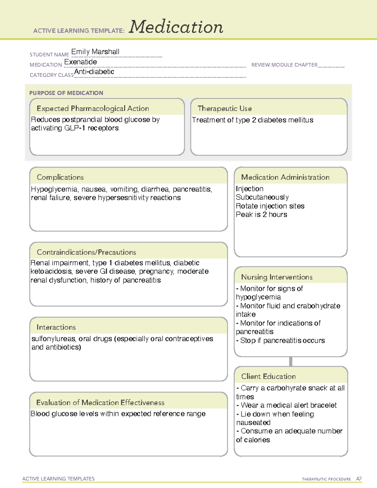 Exenatide - Pharm active learning template medication - ACTIVE LEARNING ...