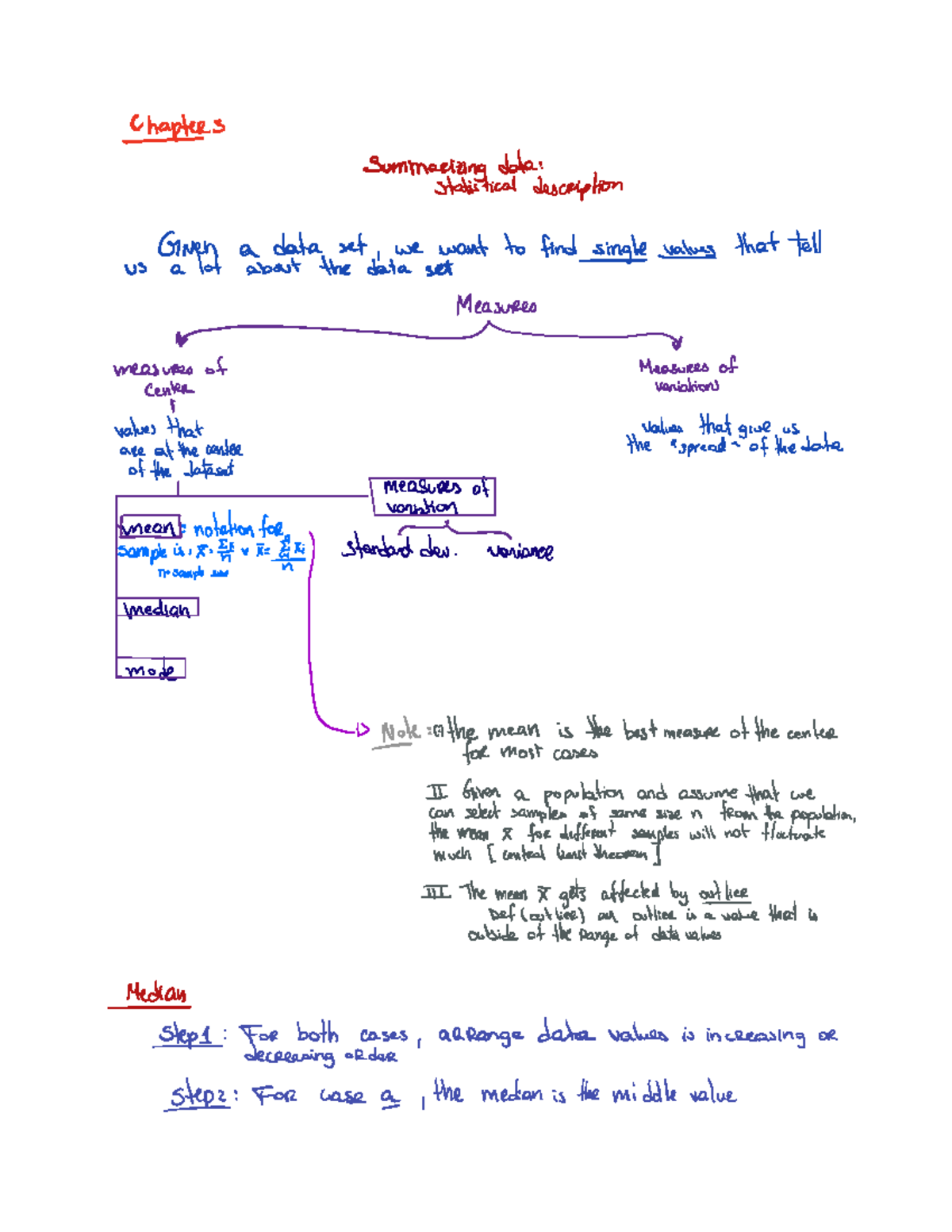 Notes Chapter 3 - Chapter 3 Summarizing data Statistical description ...