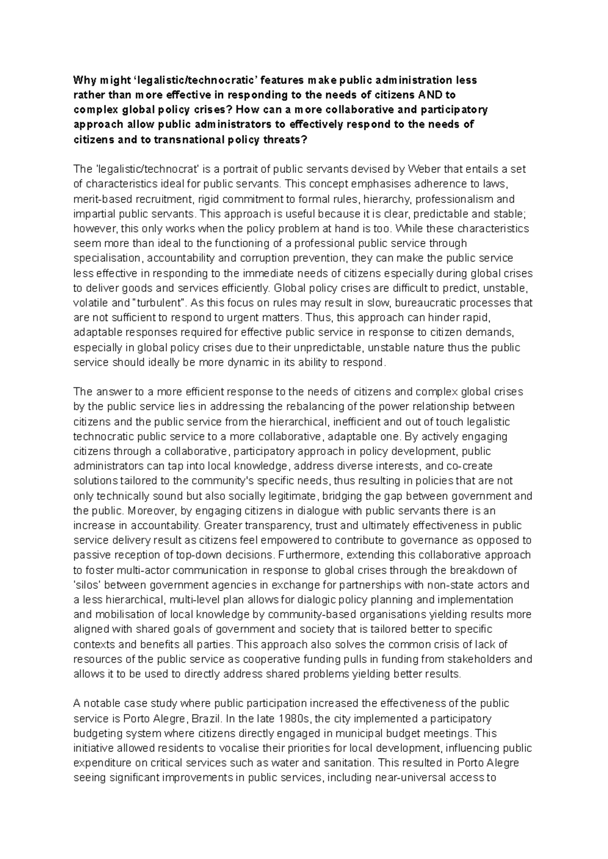Test 2 prep answers - Why might ‘legalistic/technocratic’ features make ...