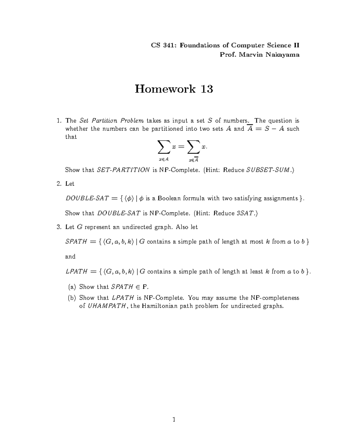 Hw13 - Homework 13 about chapter 13 for CS341 - CS 341: Foundations of  Computer Science II Prof. - Studocu