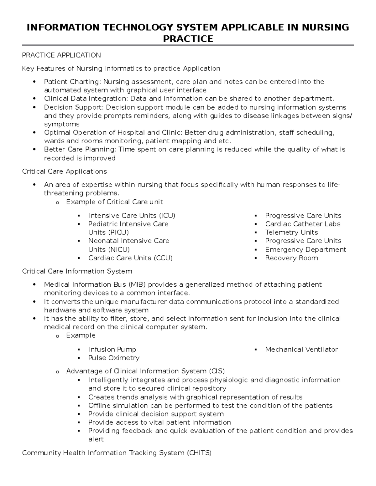 Information Technology System Applicable IN Nursing Practice