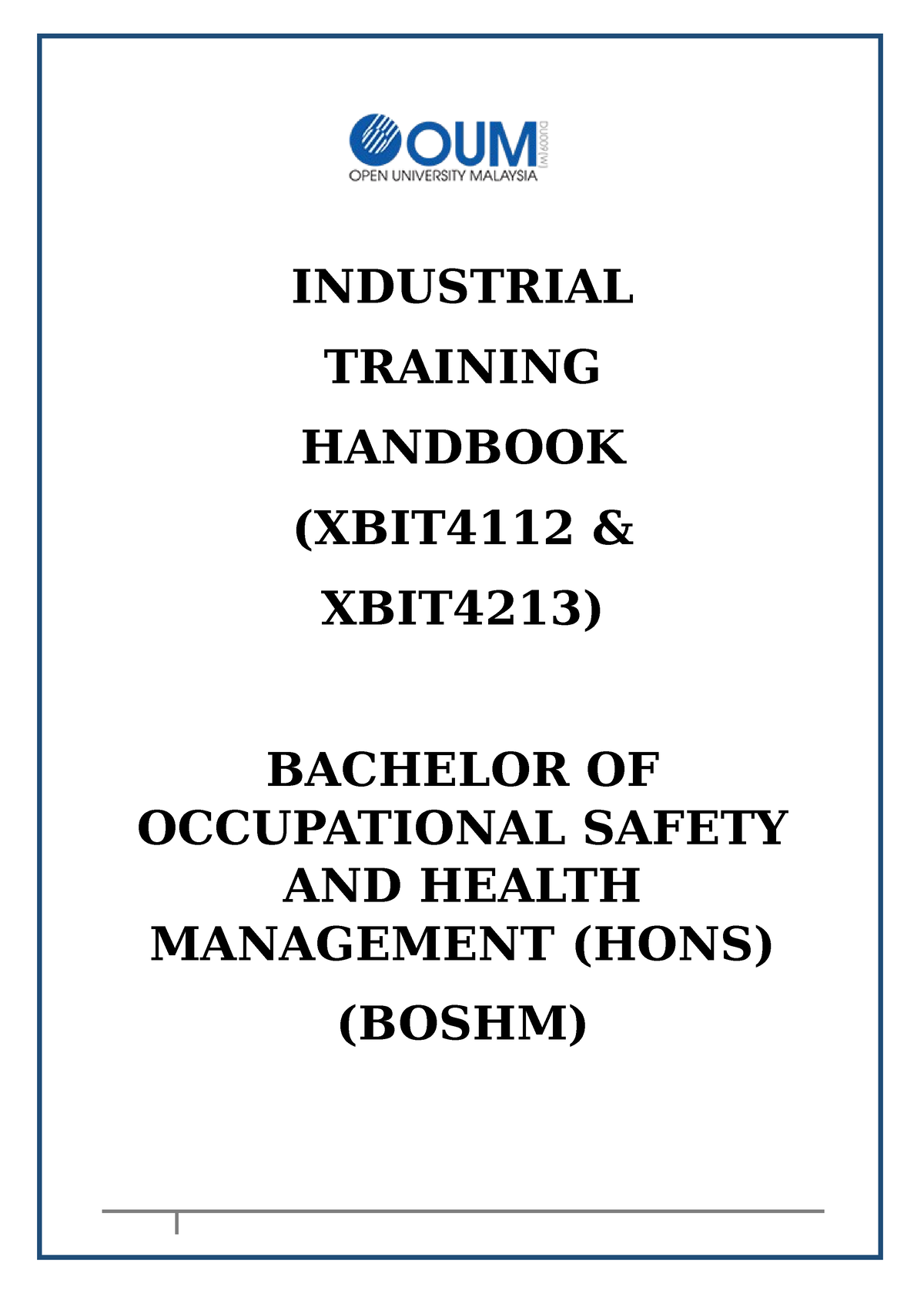 1 Industrial Training Handbook Boshm V1 - INDUSTRIAL TRAINING HANDBOOK ...