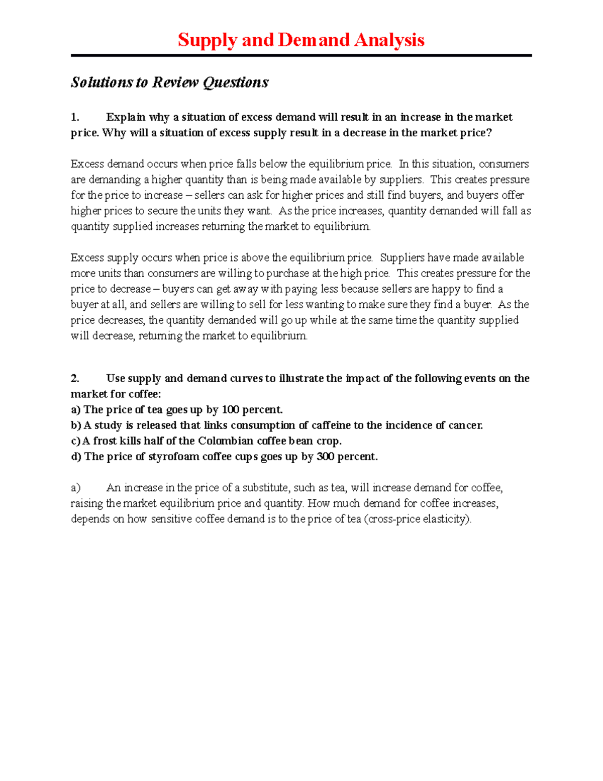 Microeconomics Supply And Demand Analysis - Supply And Demand Analysis ...