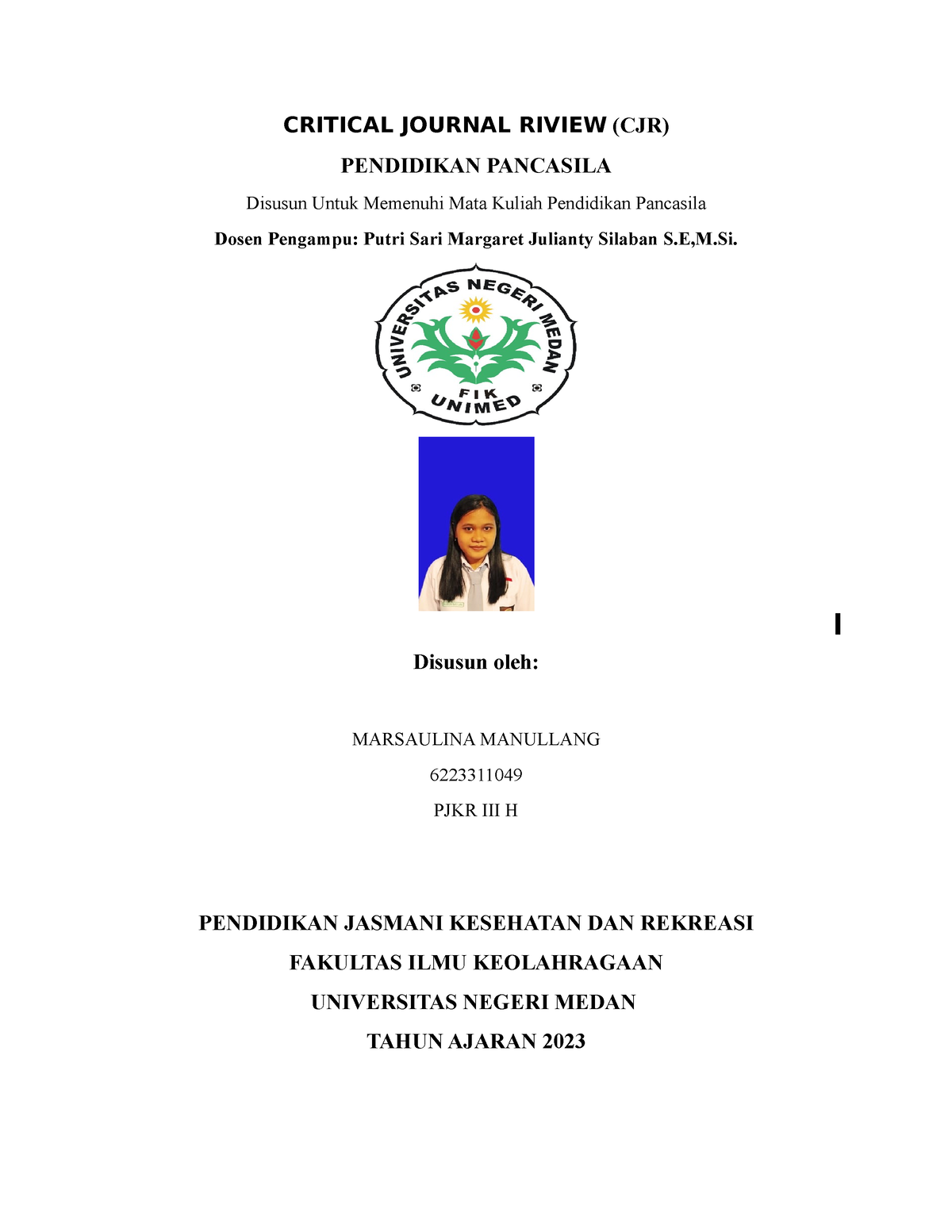 CJR Pendidikan Pancasila - CRITICAL JOURNAL RIVIEW (CJR) PENDIDIKAN ...