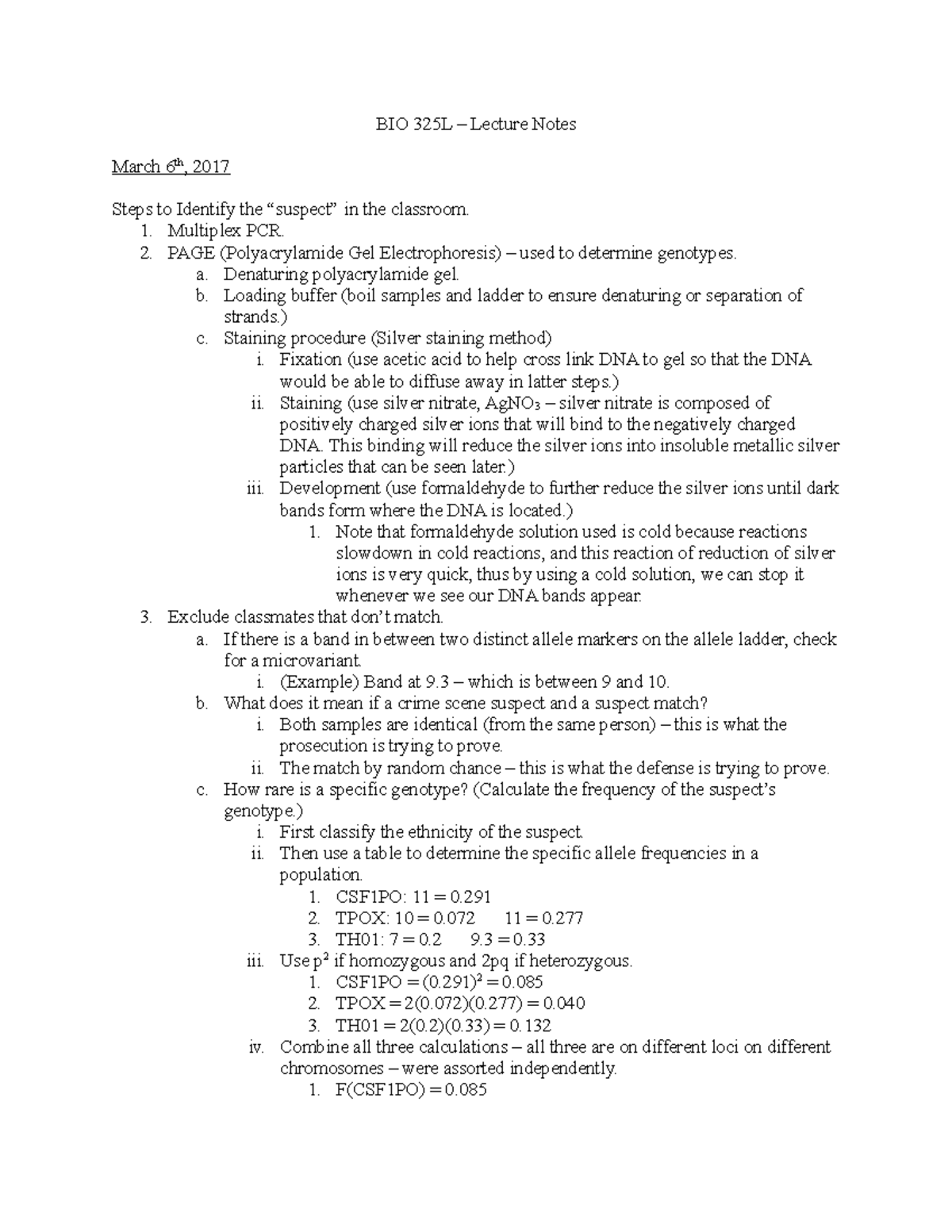 03 - Lecture Notes 7 - BIO 325L – Lecture Notes March 6 Th , 2017 Steps ...