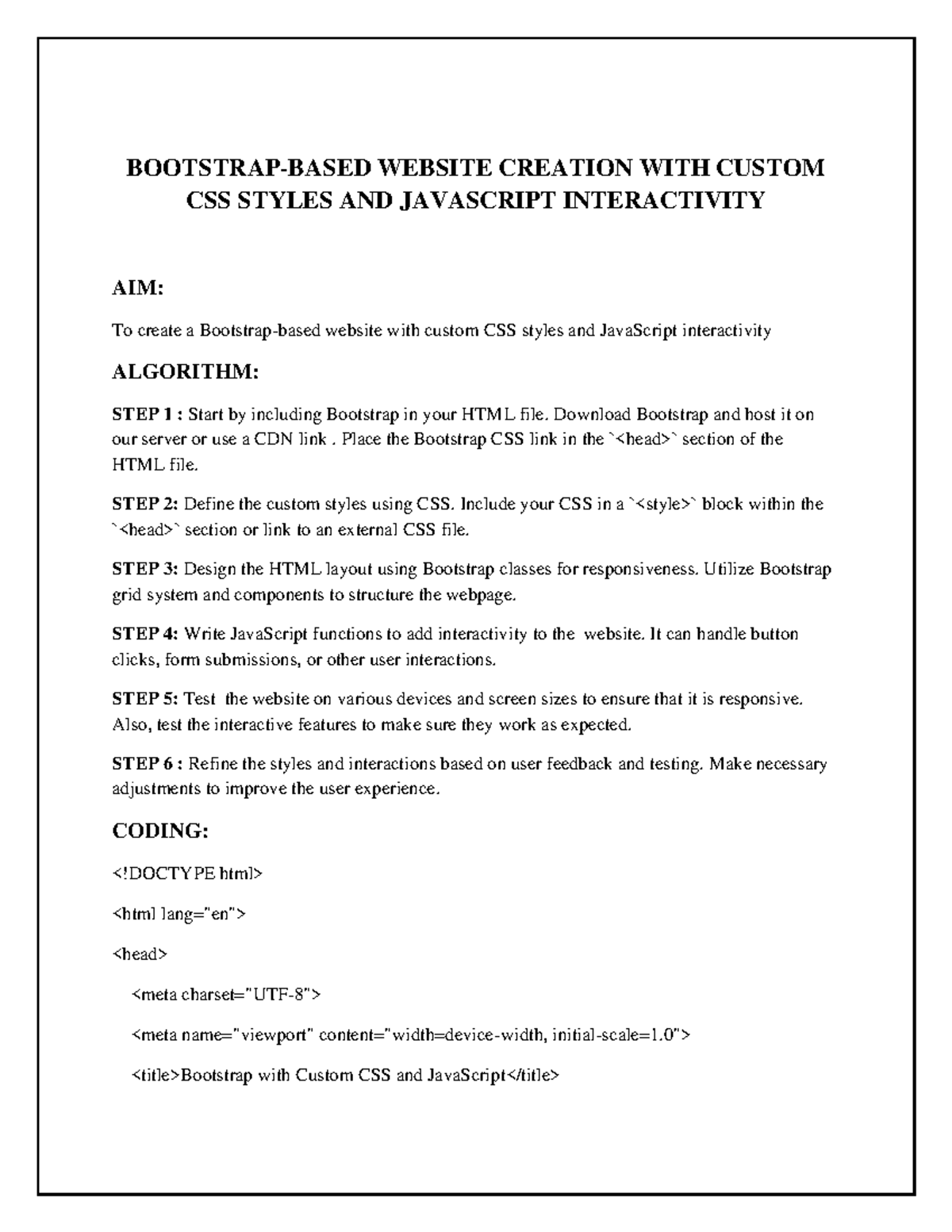Content Beyond Syllabus WT - BOOTSTRAP-BASED WEBSITE CREATION WITH ...