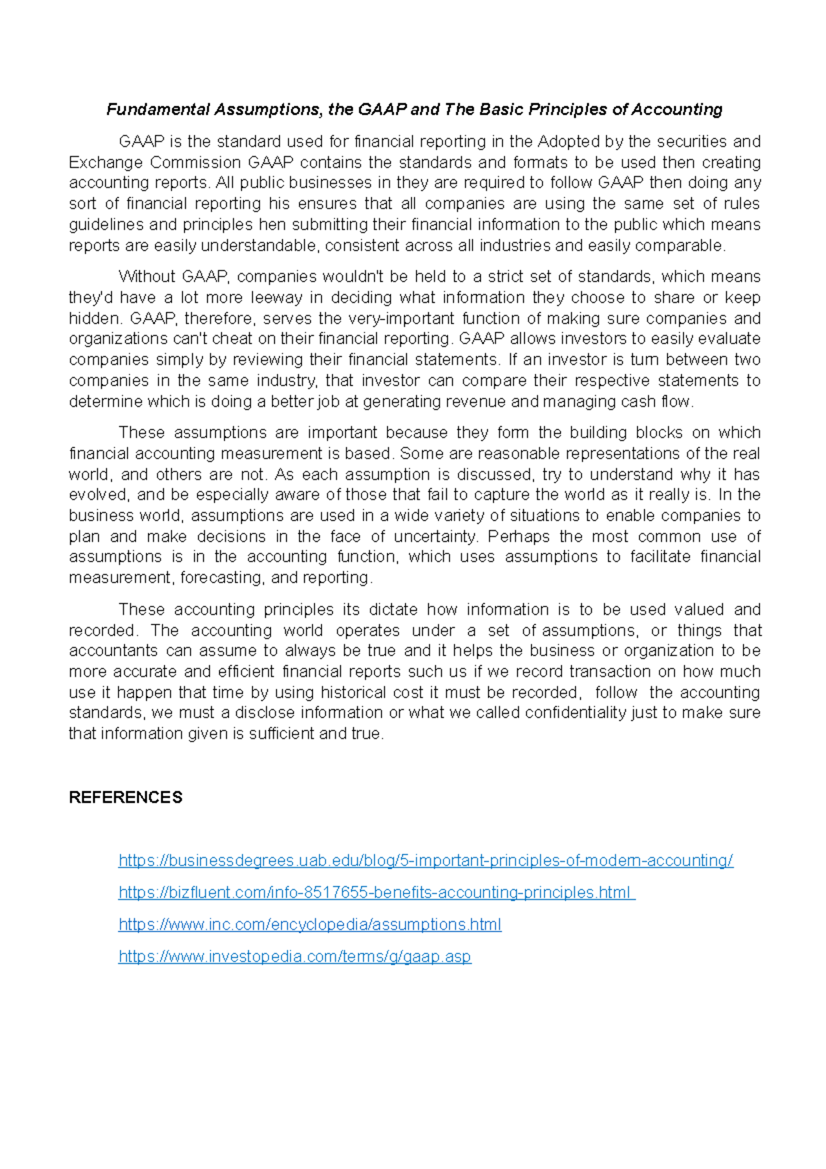 Fundamental Assumptions, the GAAP and The Basic Principles of ...