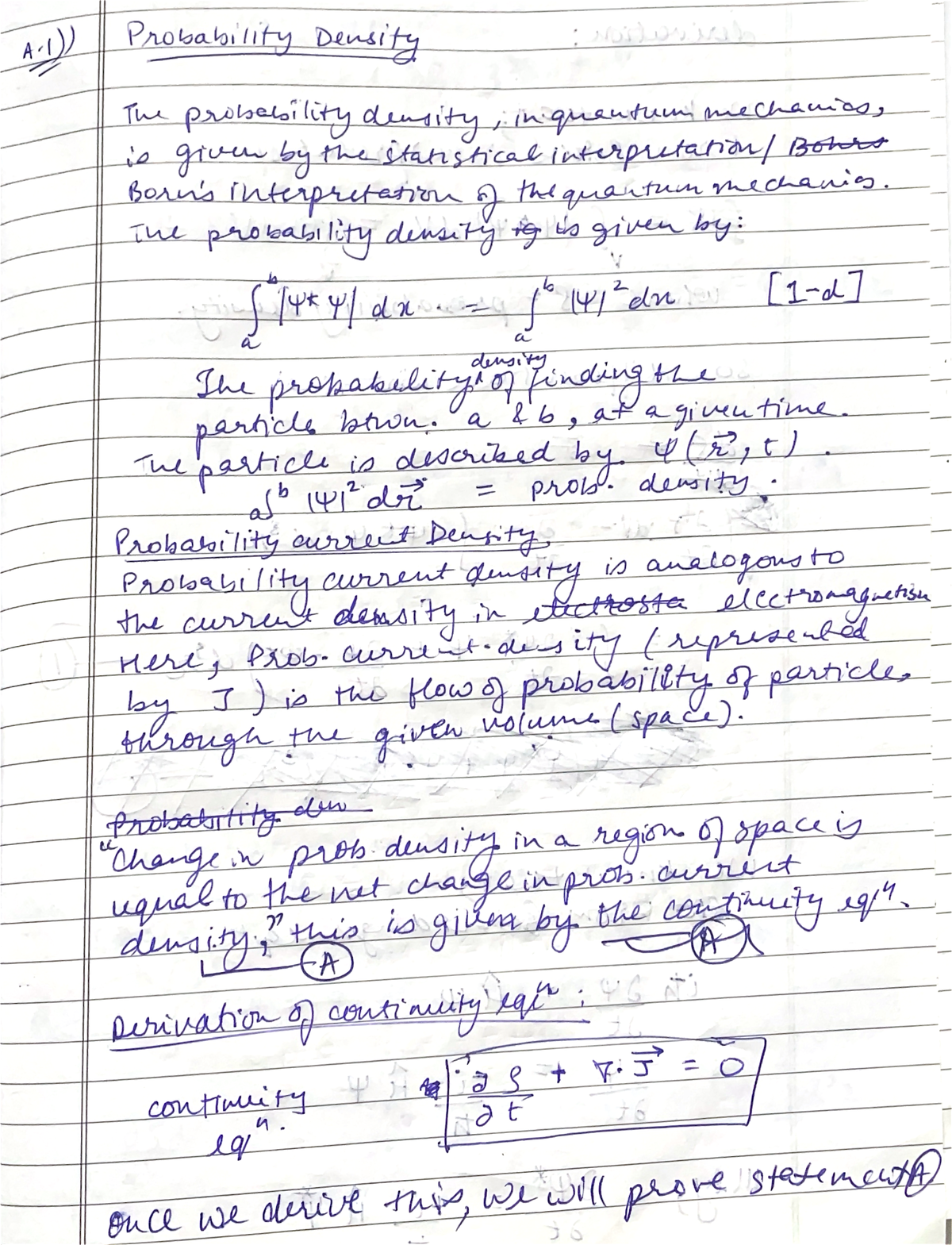 Continuity equation quantum mechanics - A)) Probability Density The ...