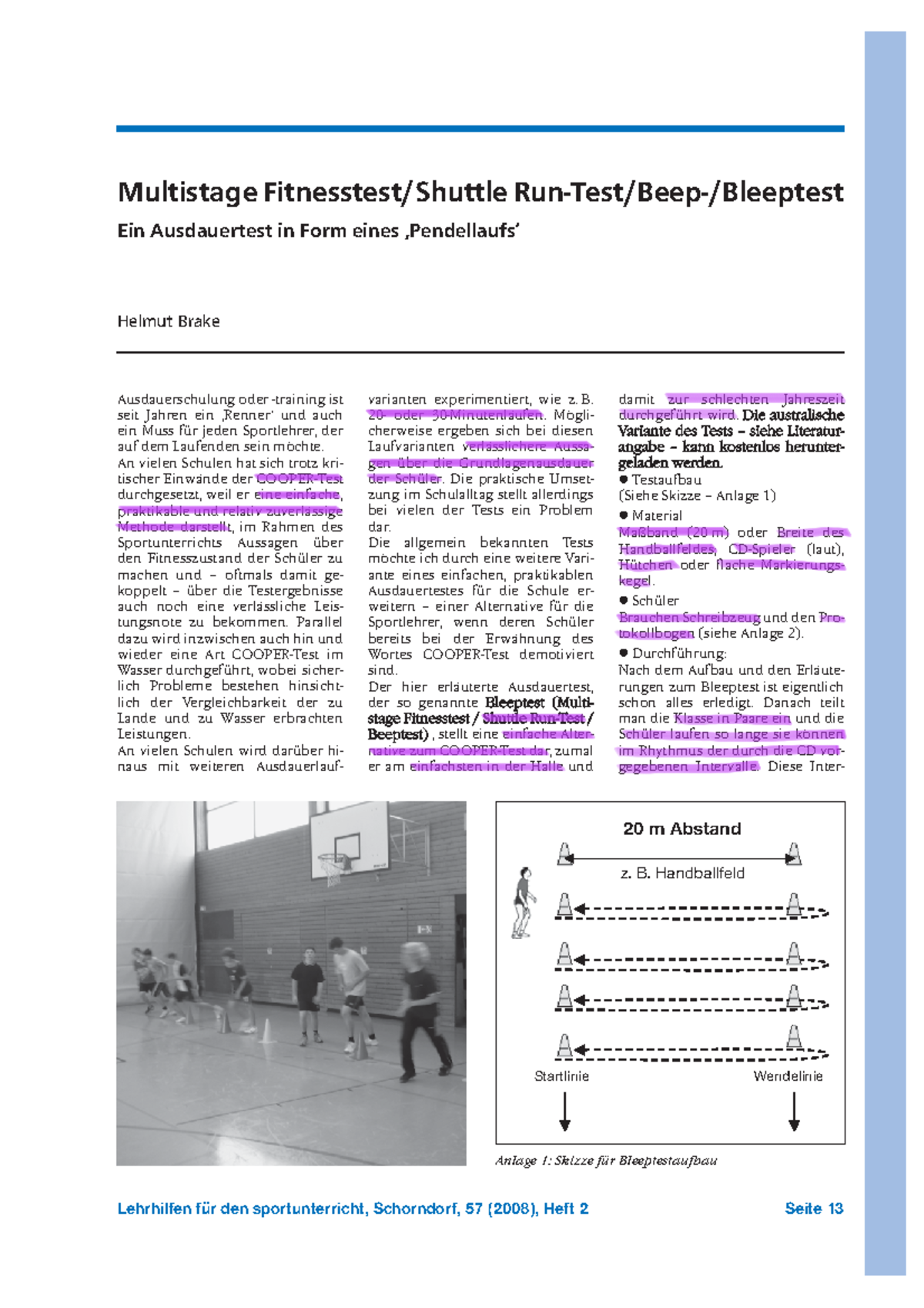 Brake ShuttleRunTest Testinformationen Lehrhilfen für den