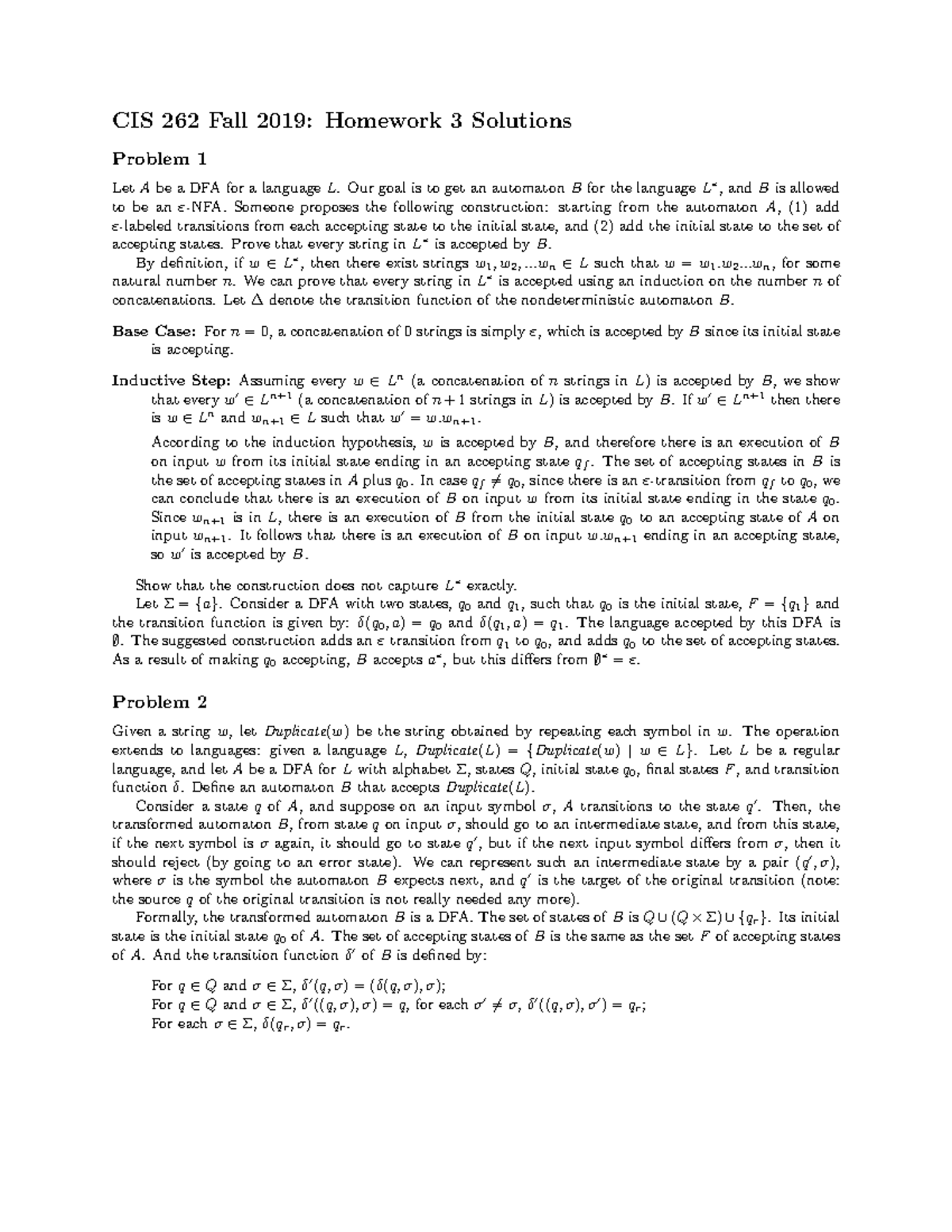 Solution set to HW 3 - CIS 262 Fall 2019: Homework 3 Solutions Problem ...