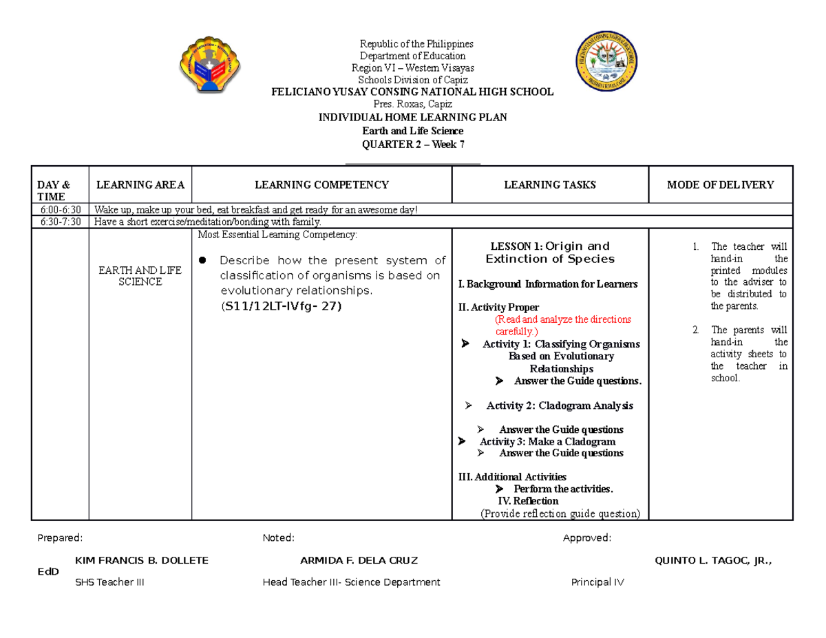 ELS-week-7 This refer to Individual learning plan for students on Earth ...