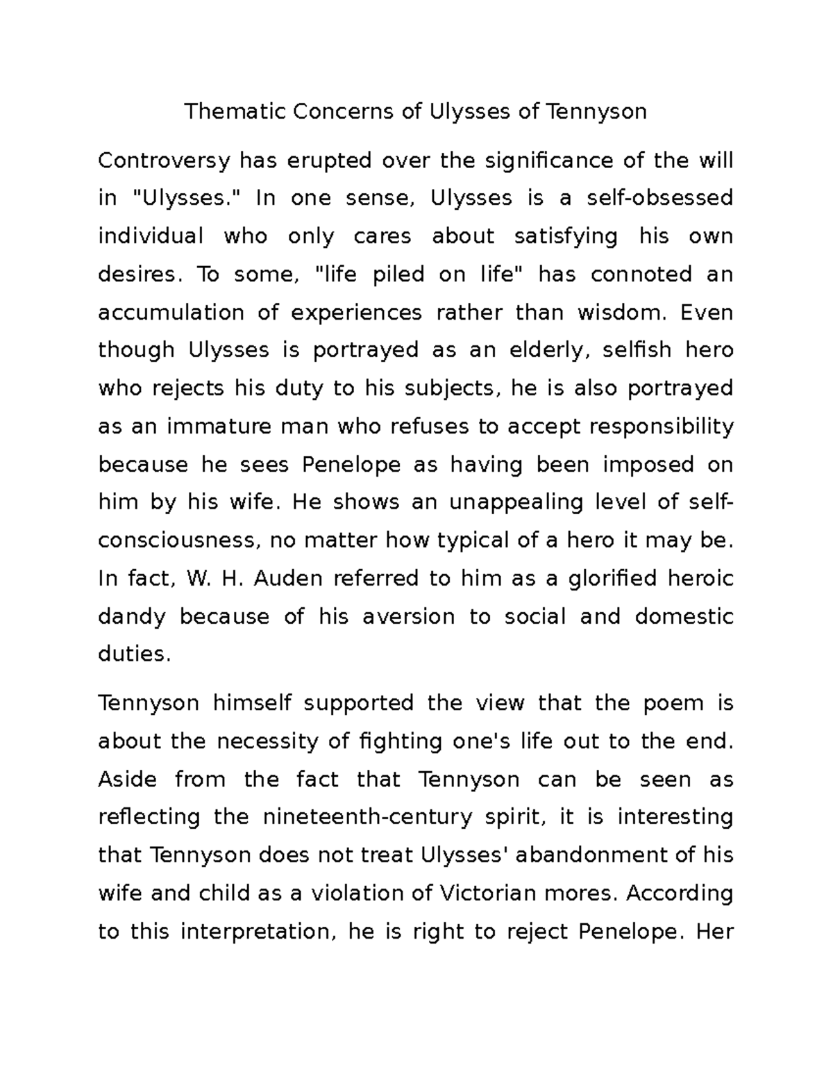 Thematic Concerns of Ulysses of Tennyson Thematic Concerns of Ulysses