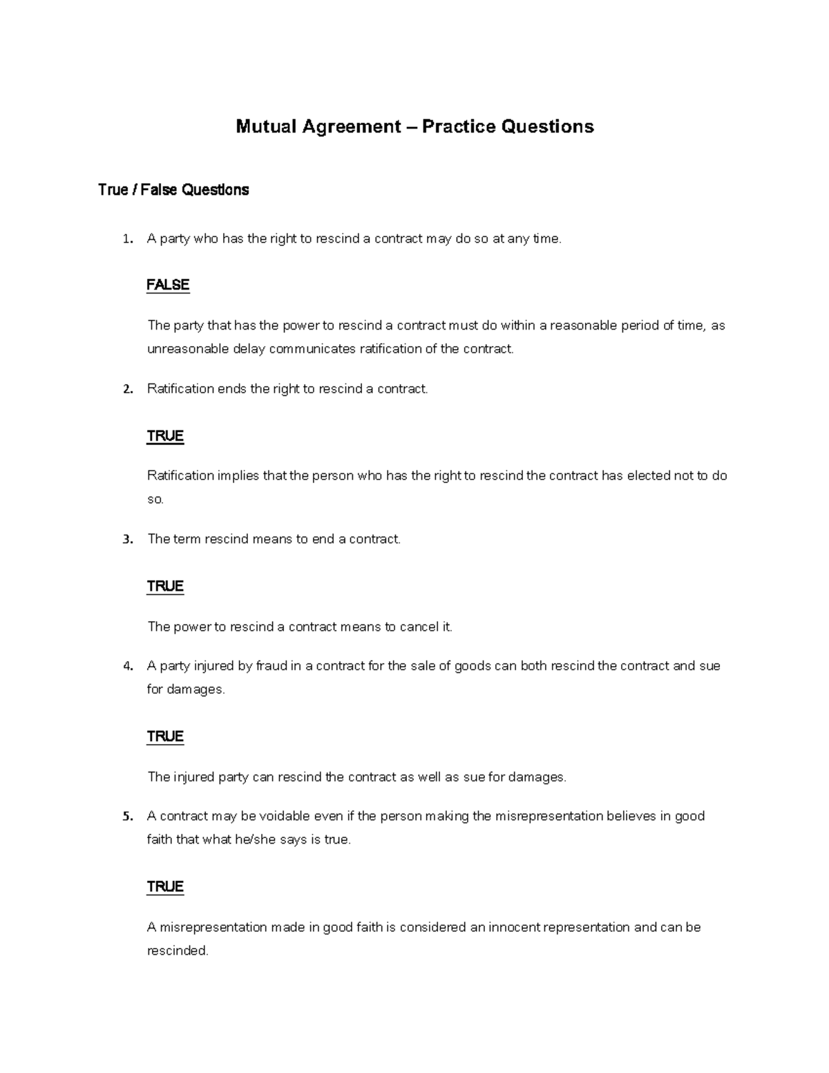 Mutual Agreement Practice Questions - Mutual Agreement – Practice ...