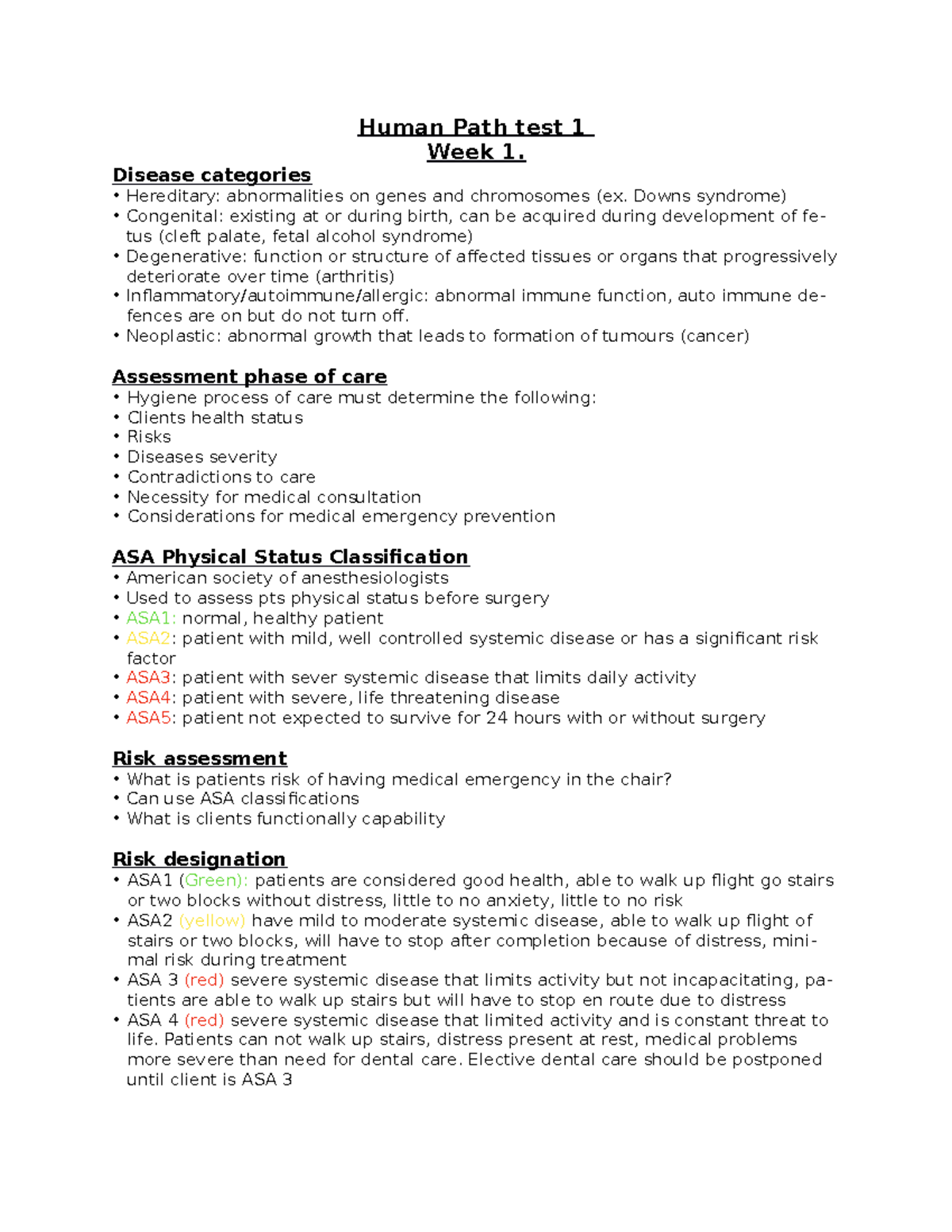 Human path test 1 - test notes - Human Path test 1 Week 1. Disease ...