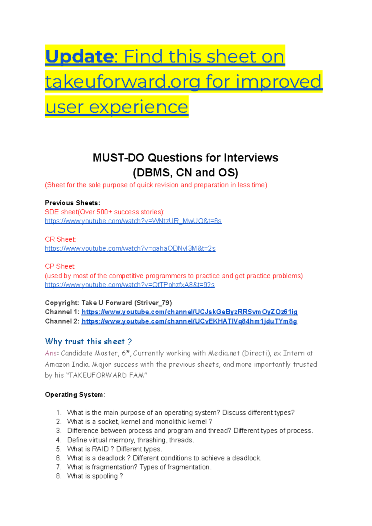 SDE-Sheet(Core) - SDE ques practice - Update: Find this sheet on ...