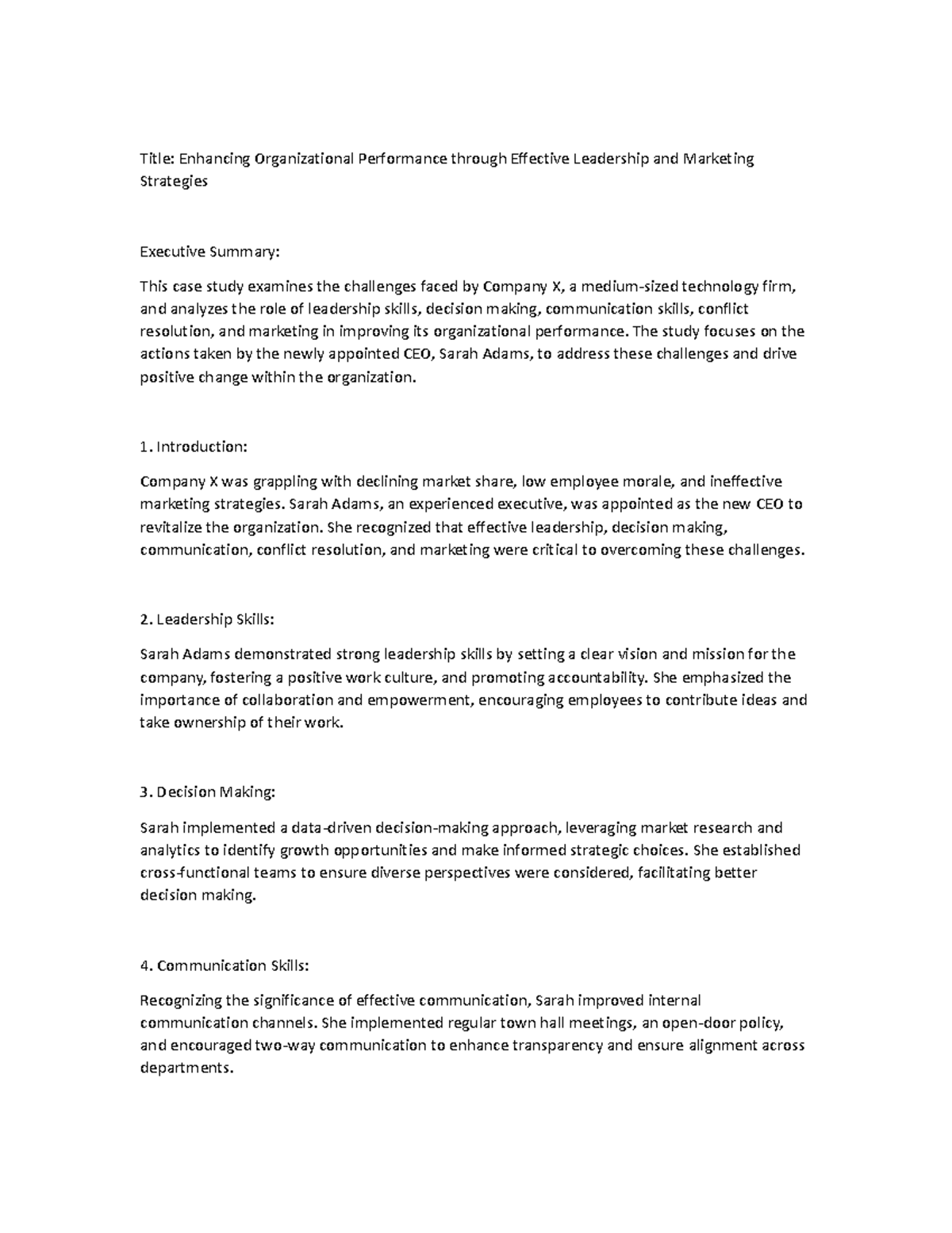 Examples of case study - Title: Enhancing Organizational Performance ...