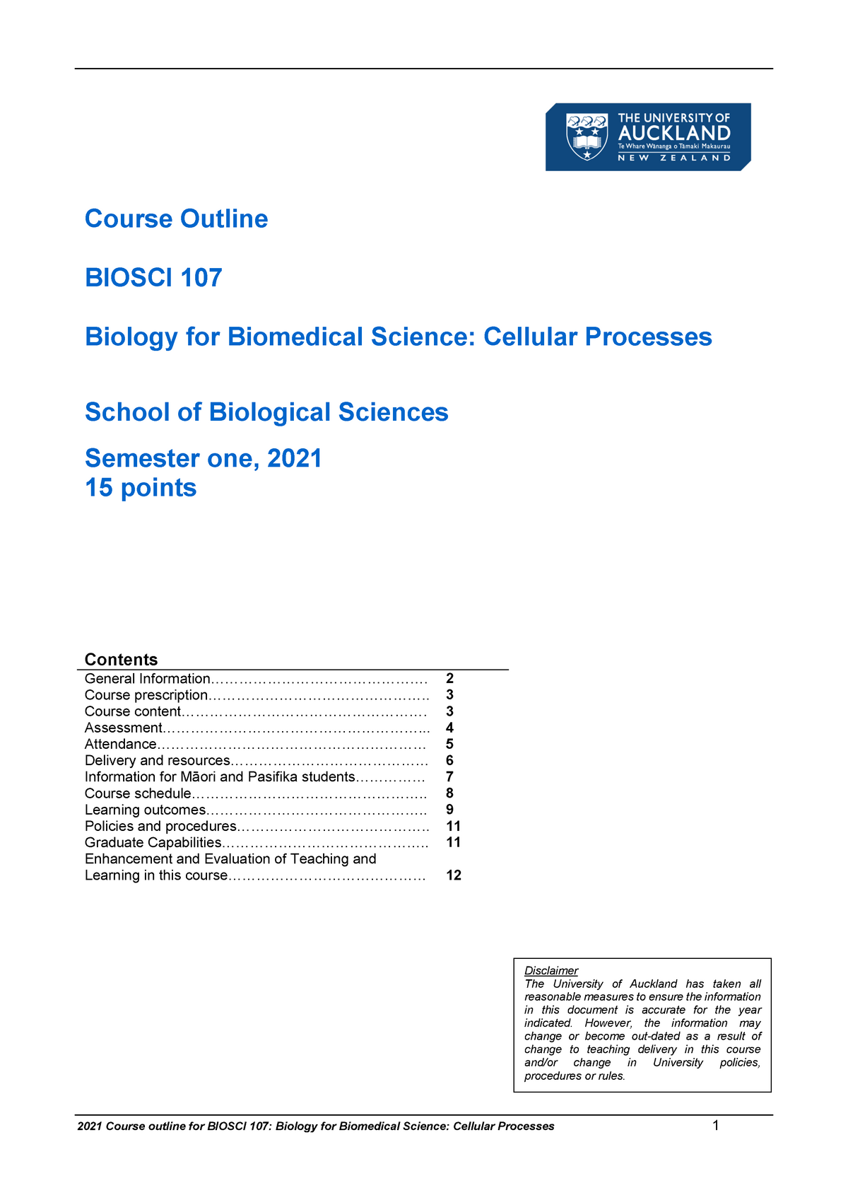 Course Outline - Bhub - Course Outline BIOSCI 107 Biology For ...