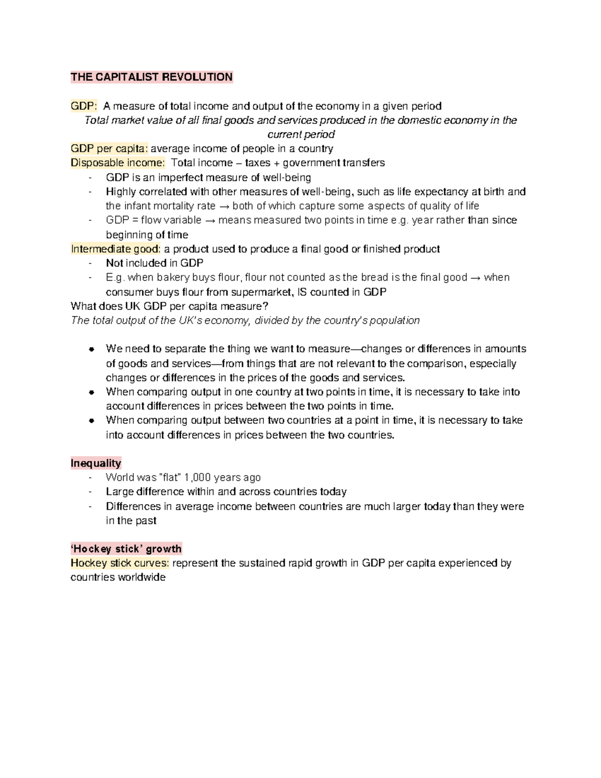 ECO FULL Summary - Lecture notes 1-10 - THE CAPITALIST REVOLUTION GDP ...