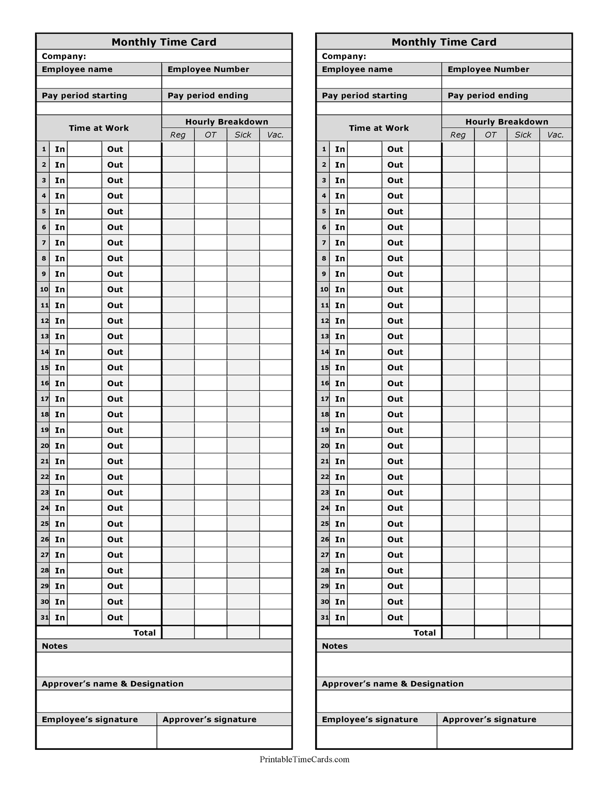 Main monthlytimecardstemplates Monthly Time Card Company Employee