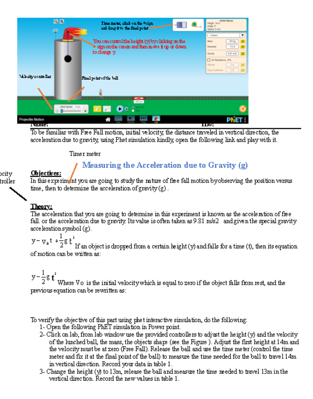 Lab+6+Free+Fall - Uniformly+accelerated+motion - Lab 6: Free Fall Using ...