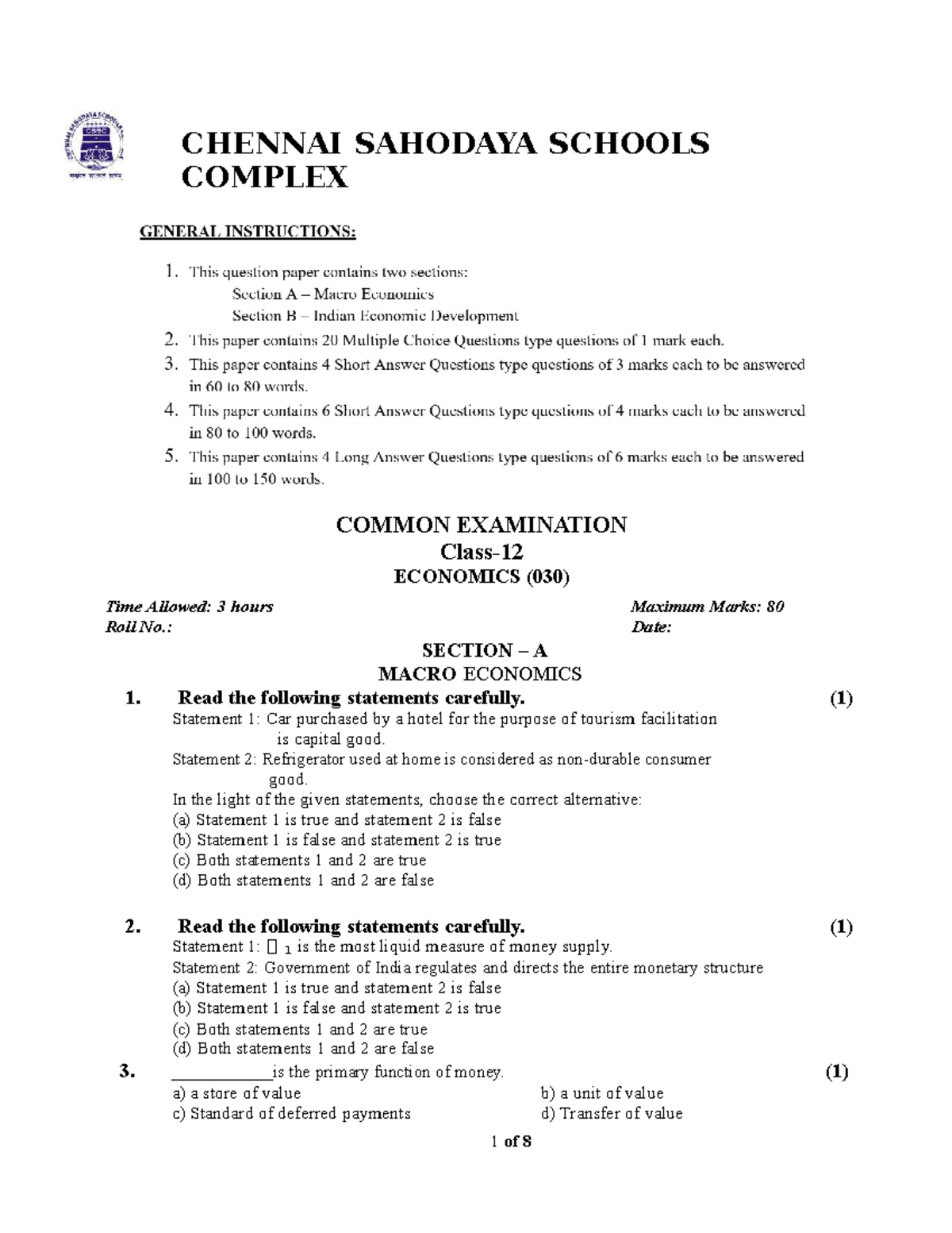 ECO QP 2 CSSC W 32nnn CHENNAI SAHODAYA SCHOOLS COMPLEX COMMON