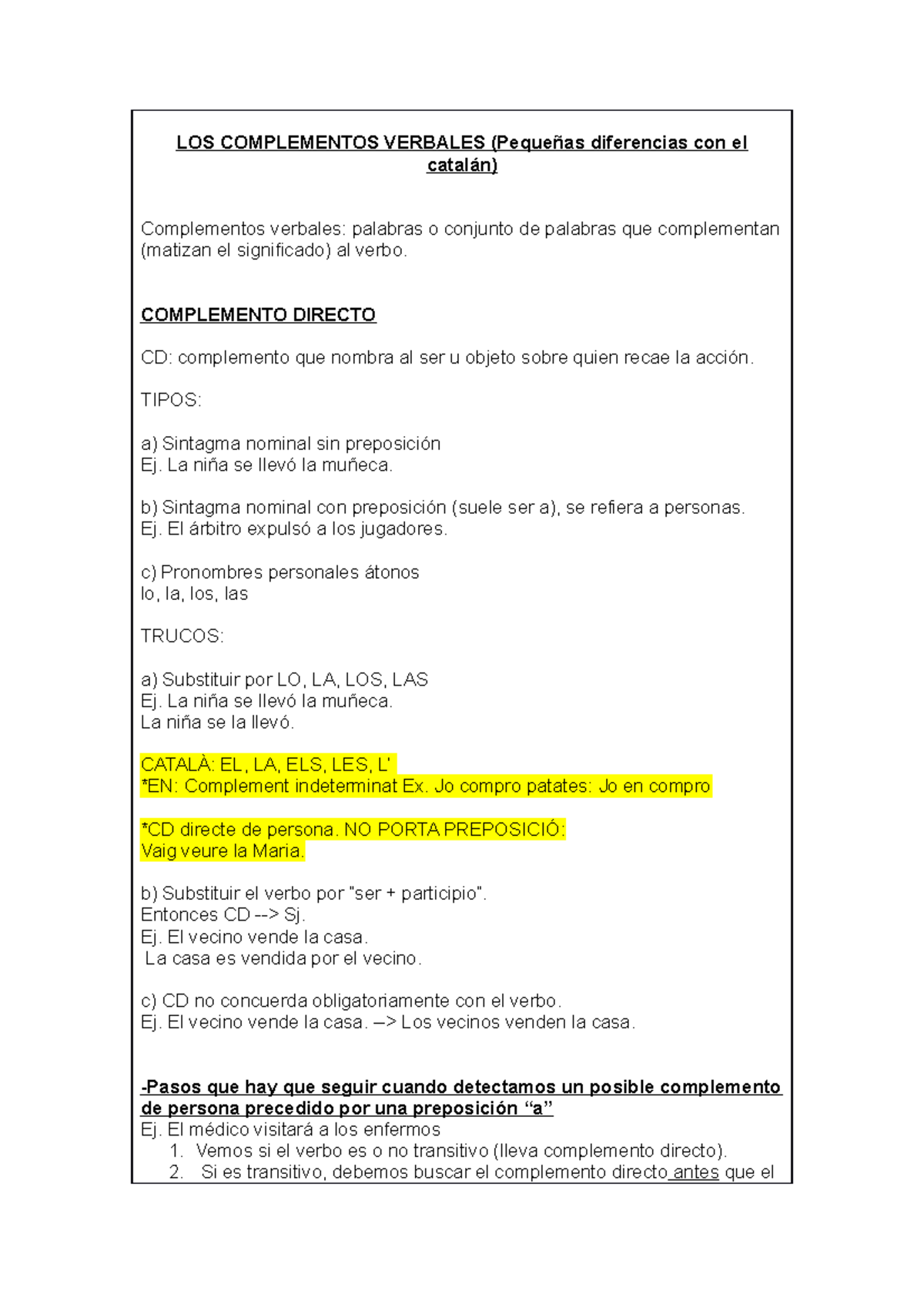 Esquema Complementos Verbales Dde Nomras - LOS COMPLEMENTOS VERBALES ...