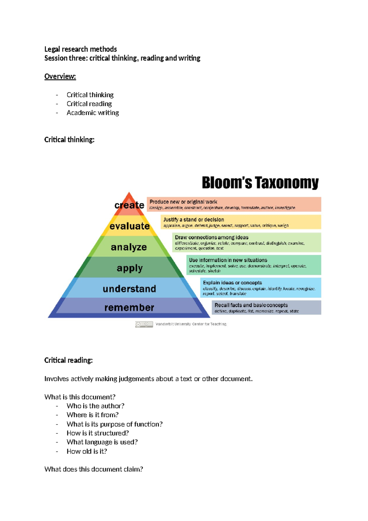 Session three - Legal research methods Session three: critical thinking ...