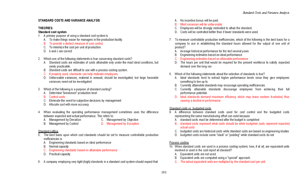 Standard Costs And Variance Analysis - STANDARD COSTS AND VARIANCE ...