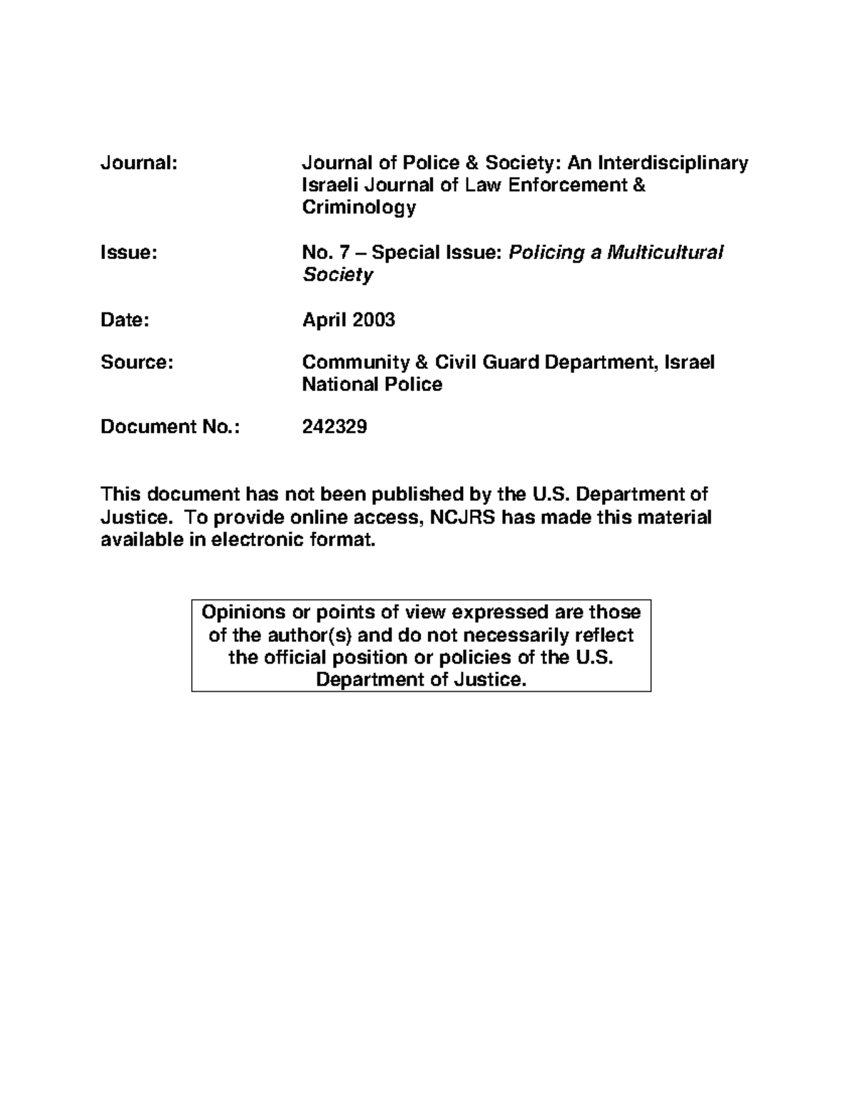 242329 - Goodluck - Journal: Journal of Police & Society: An ...