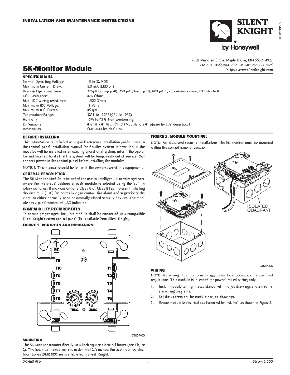 Skmonitor Installation - SpecificationS Normal Operating Voltage: 15 to ...