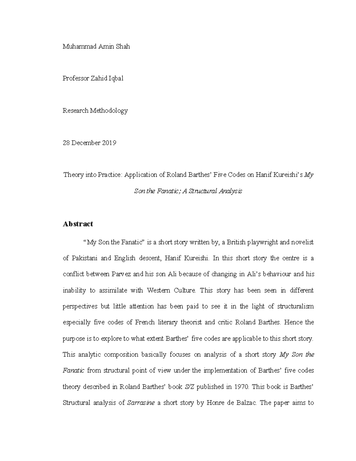 My Son The Fanatic Analyse A Structural Analysis of My Son the Fanatic - Muhammad Amin Shah