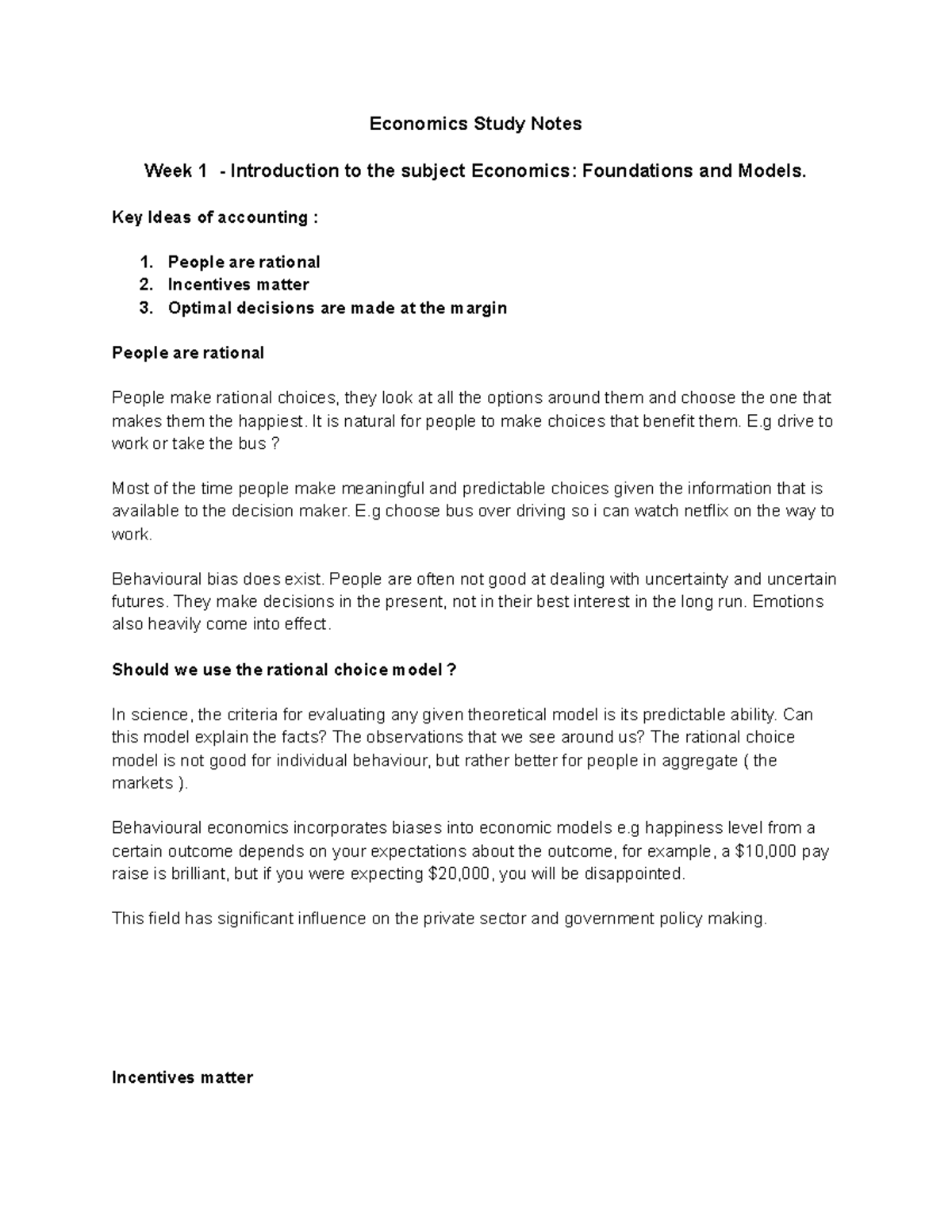 Introduction to ECON100 - Economics Study Notes Week 1 - Introduction ...