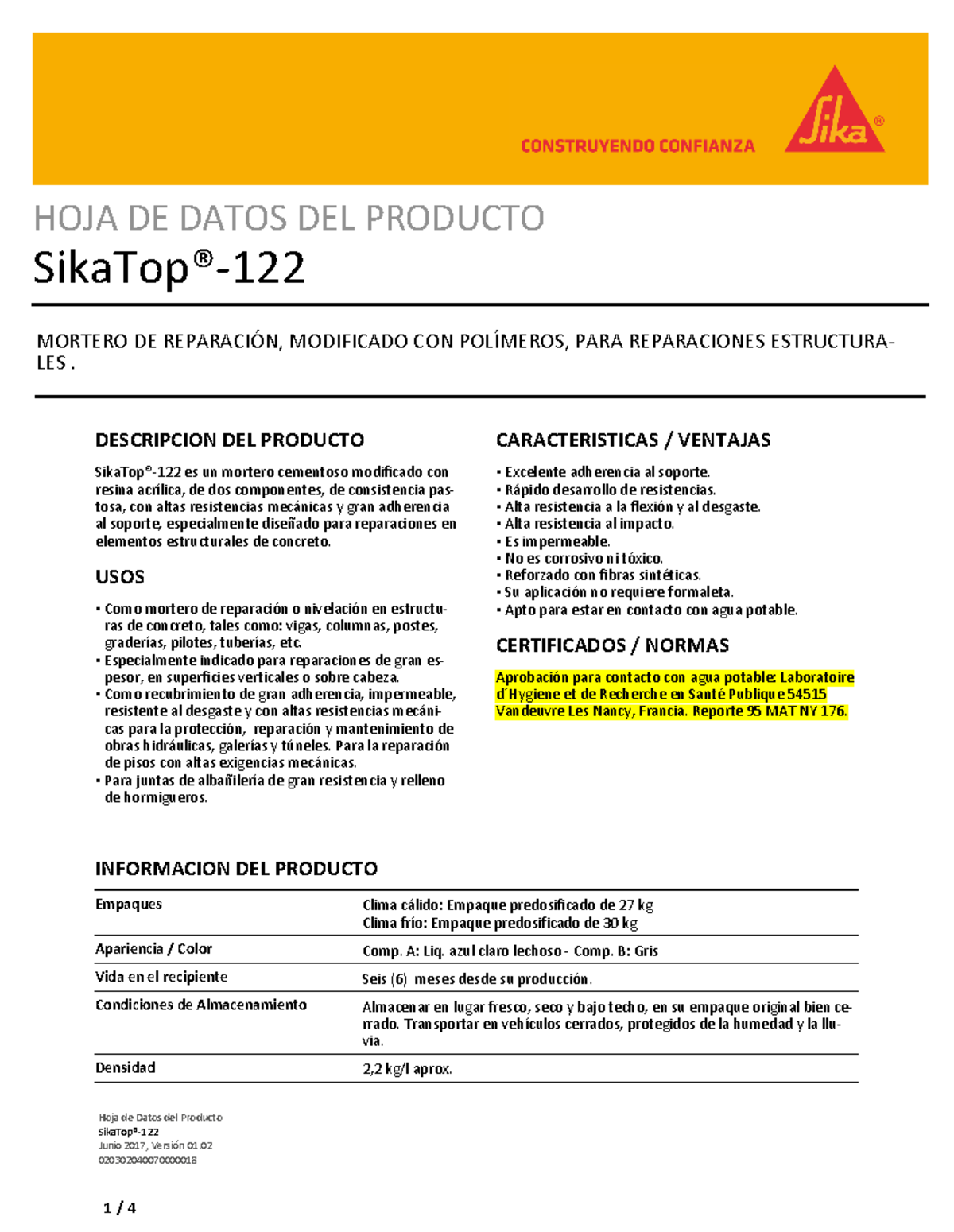 Sikatop -122 - HOJA DE DATOS DEL PRODUCTO SikaTop®- MORTERO DE ...