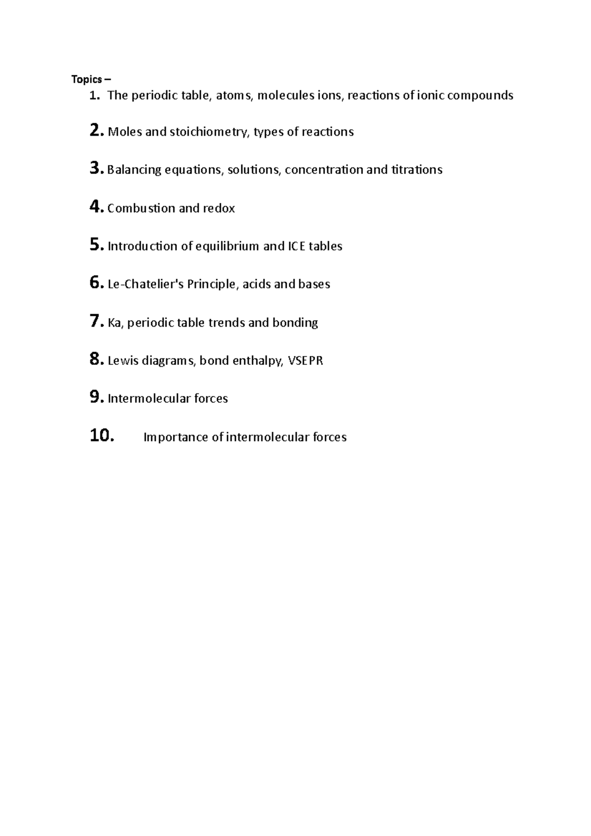 Chemistry Notes - Topics – 1. The periodic table, atoms, molecules ions ...