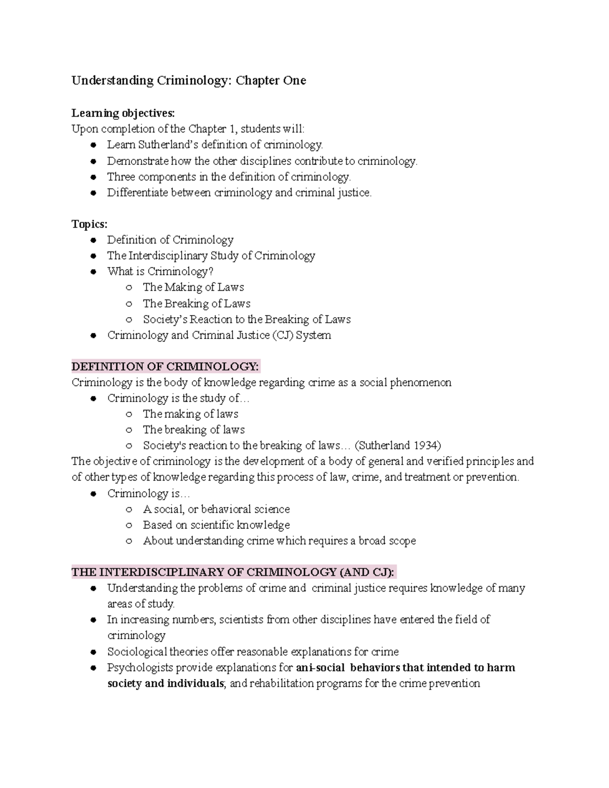 Crim Chap 1 - Chapter 1 Notes For Criminology - Understanding ...