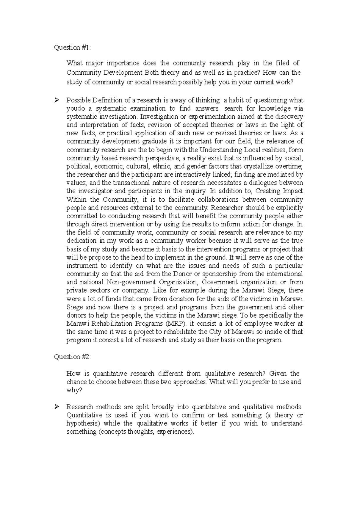 Com Dev Essay Writing - Question #1: What major importance does the ...