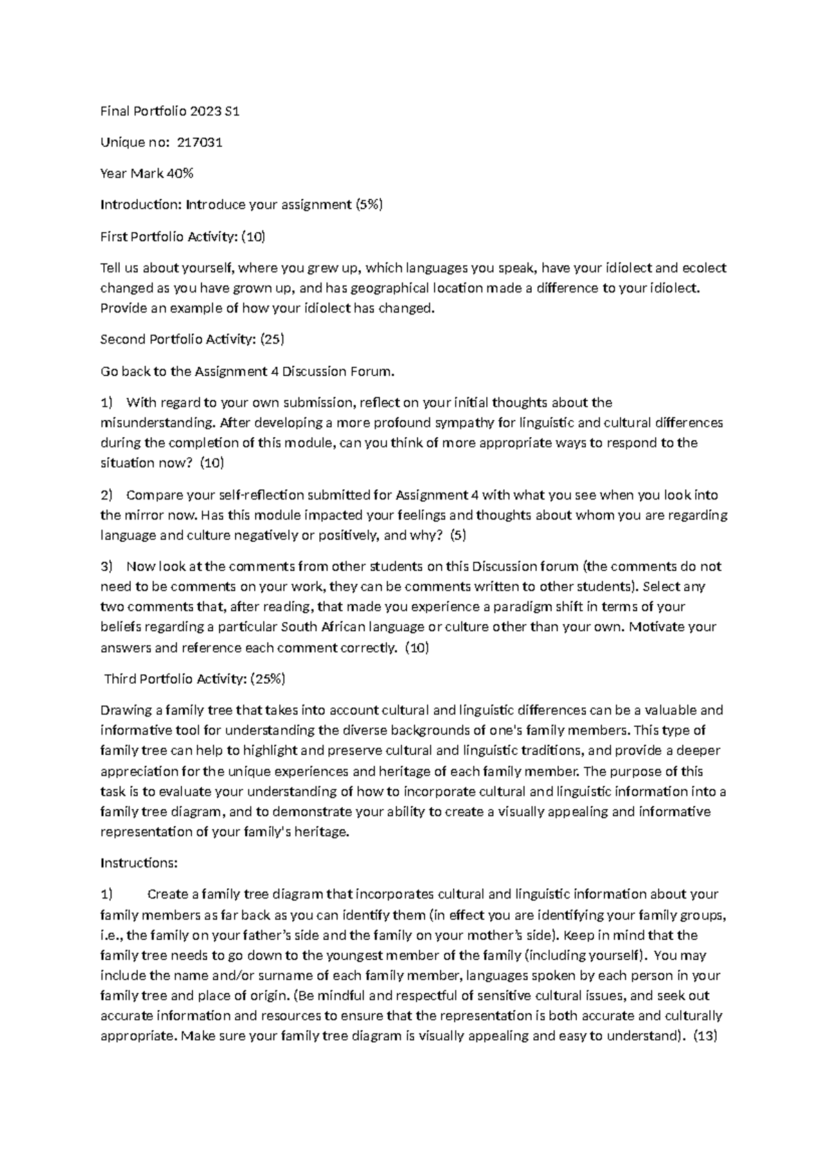Final Portfolio 2023 Assignment 6 - Final Portfolio 2023 S Unique no ...