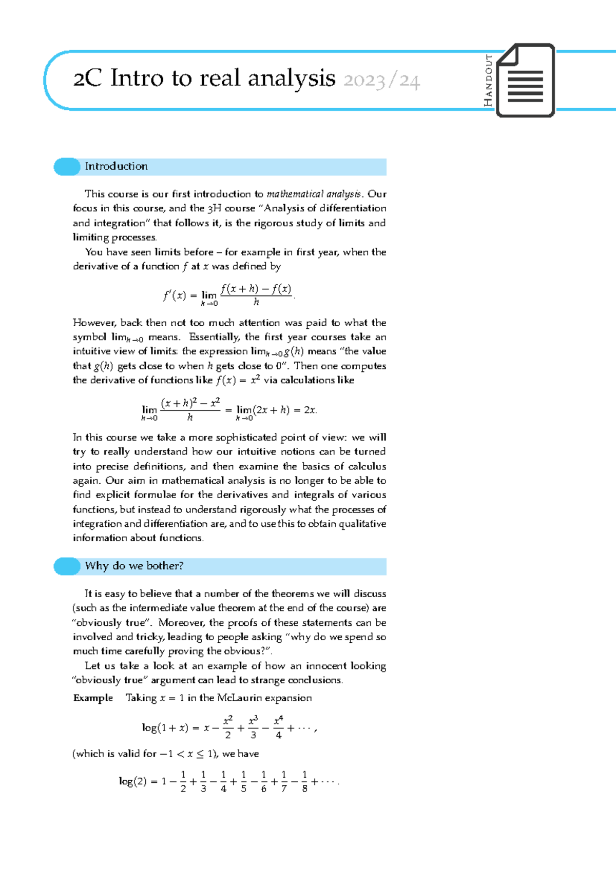 Full Lecture Notes, [not for sharing] - 2 C Intro to real analysis 2023 ...