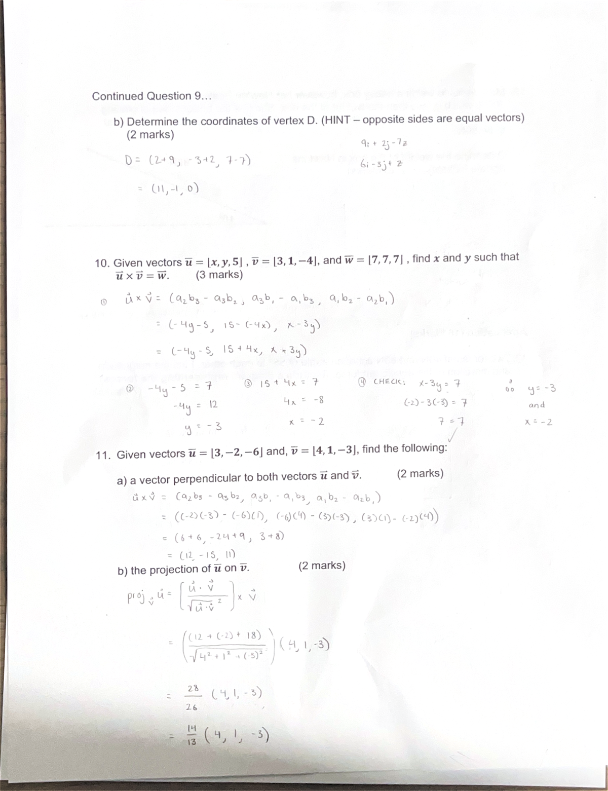 Unit Test 5 MCV4U-5 - vectors - Continued Question 9... b) Determine ...