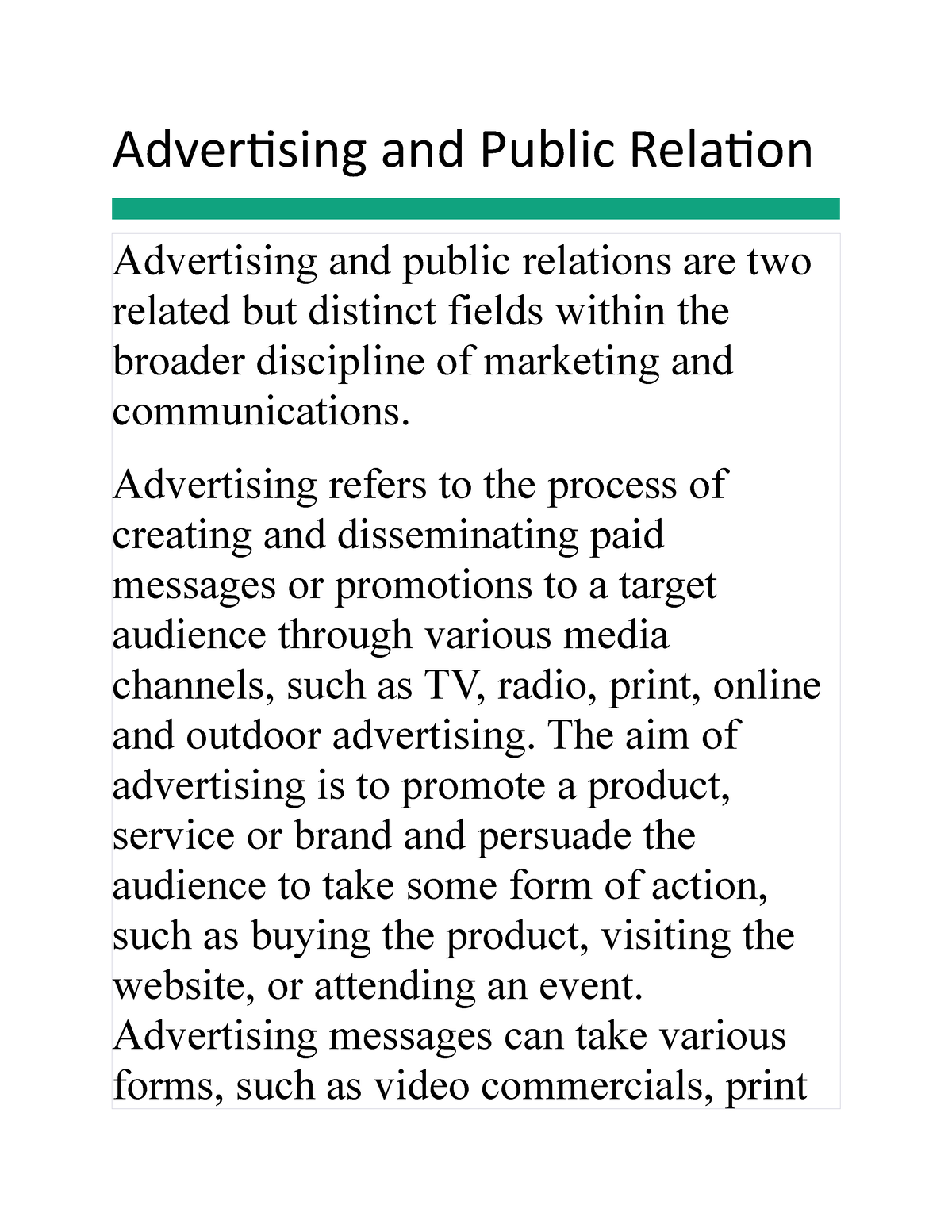 Advertising And Public Relations - Advertising And Public Relation ...