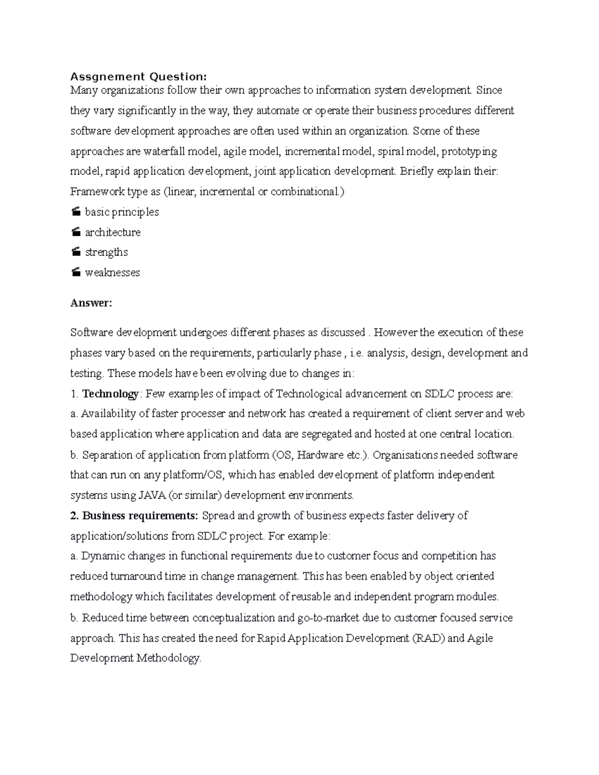 SDLC Approach - Assgnement Question: Many organizations follow their ...