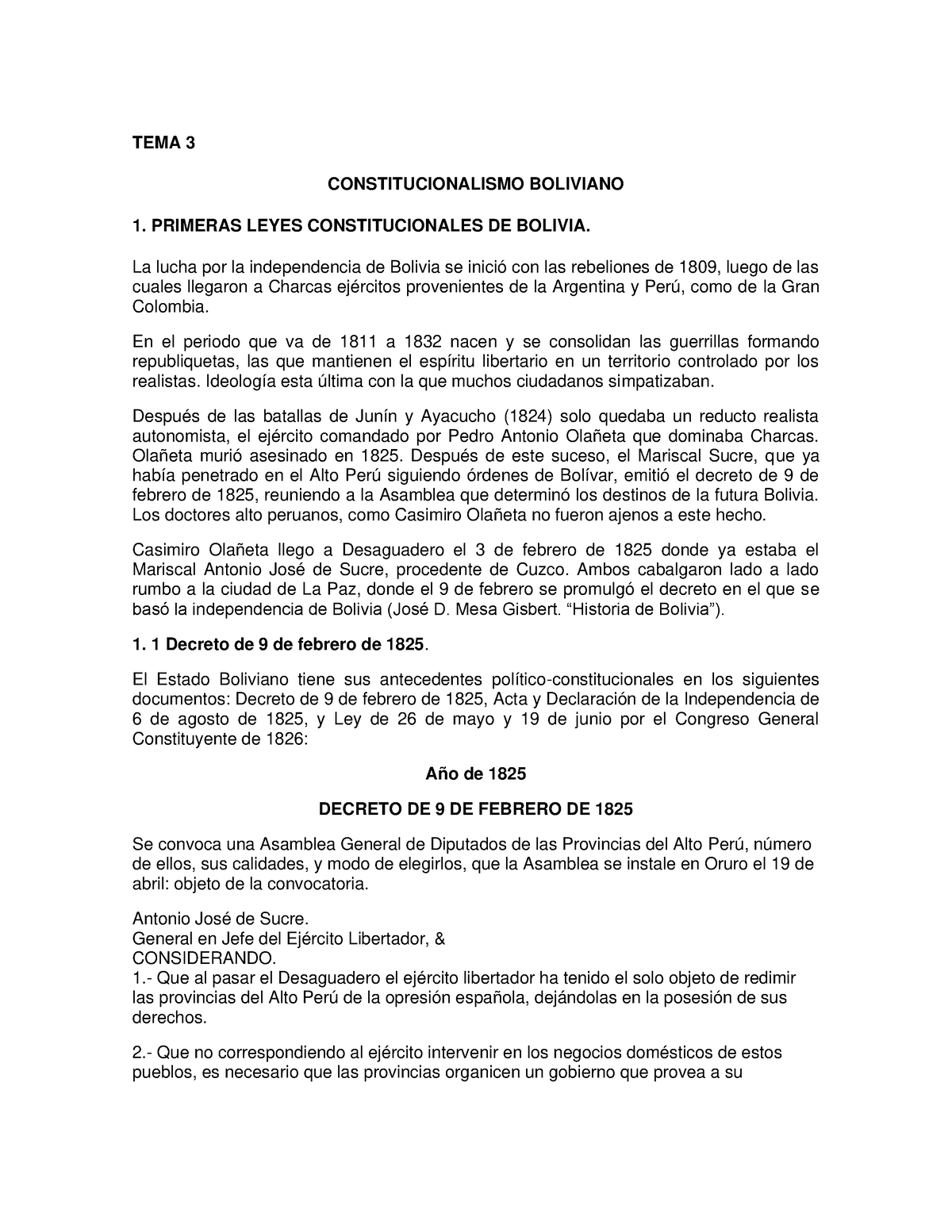 TEMA Nº 3. Constitucionalismo Boliviano. Derecho Constitucional I ...