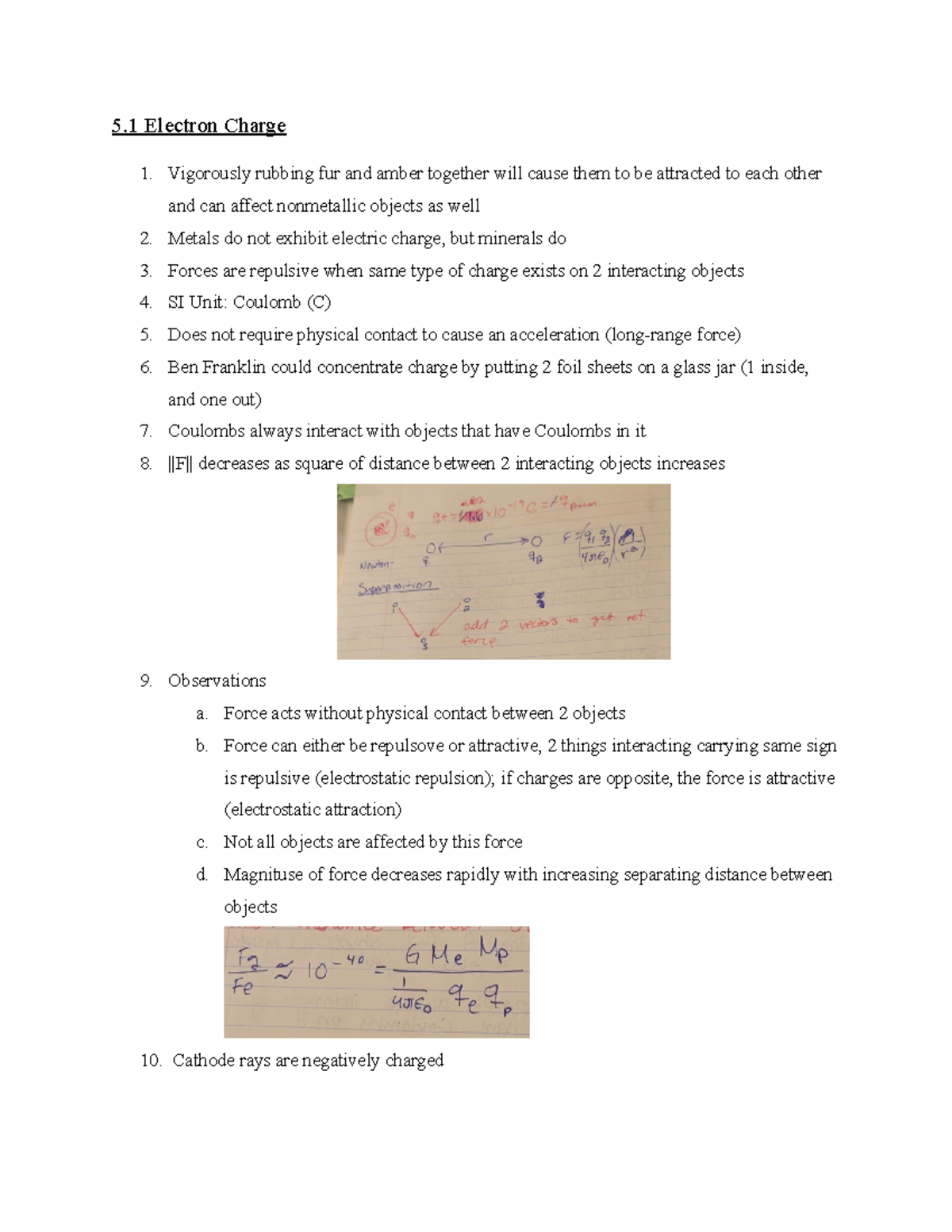 PHY2049C 5.1 - 5.2 Notes - 5 Electron Charge Vigorously Rubbing Fur And ...